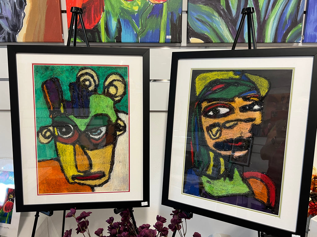 Face - Picasso style with glitter - ORIGINAL 12x17” FRAMED