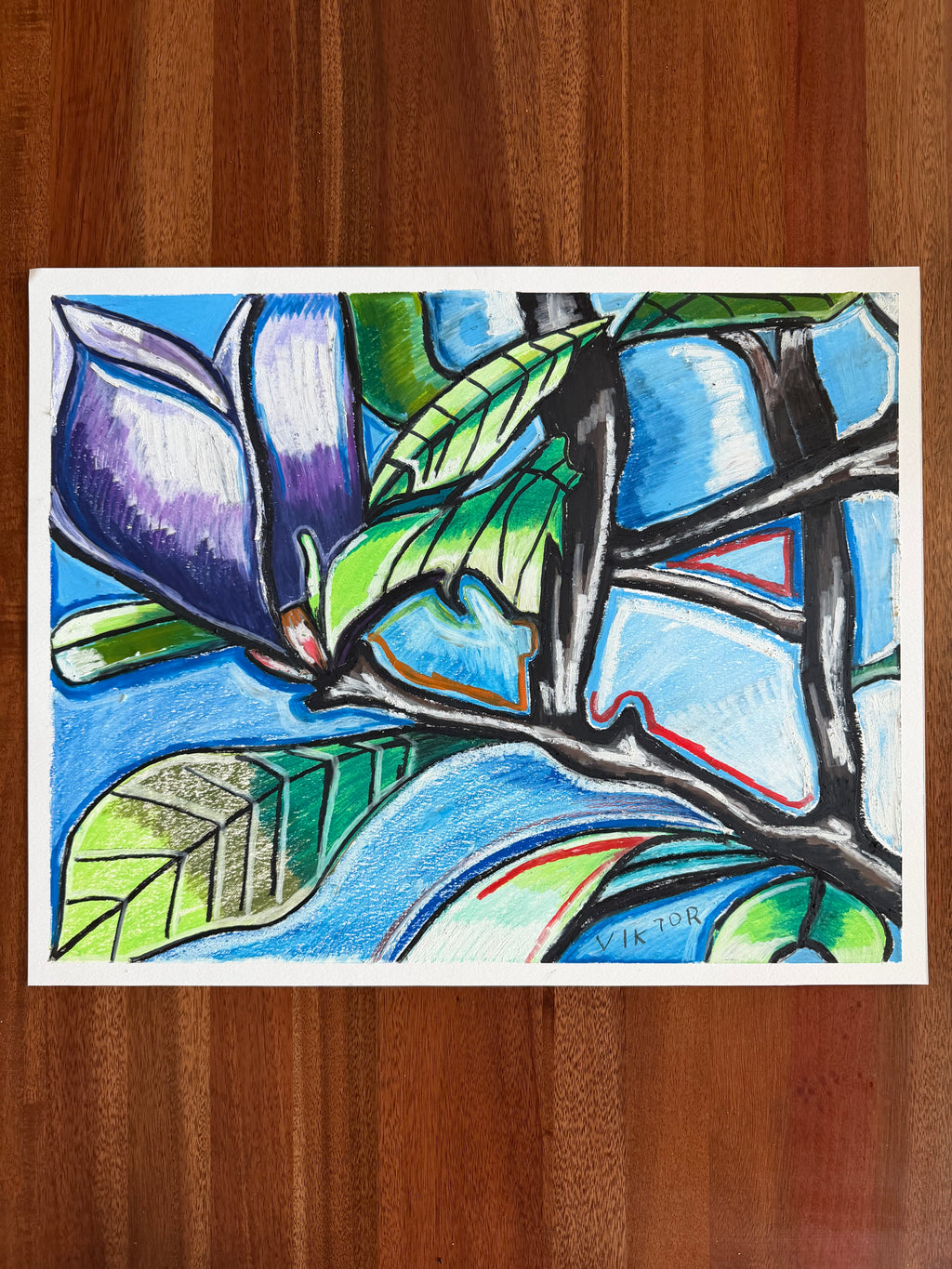 Purple Flowering Tree - ORIGINAL OIL PASTEL ARTWORK - 20x16" (video attached)