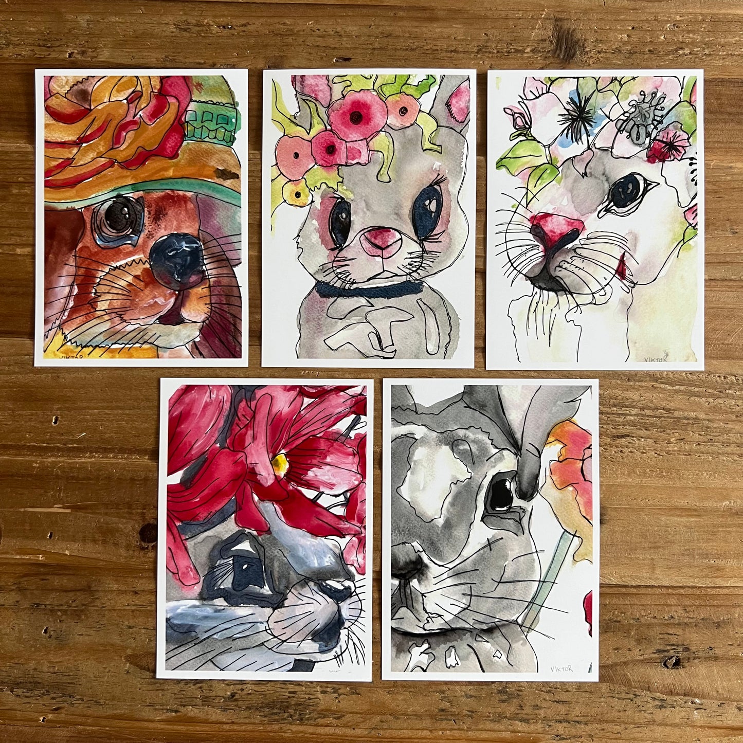 The Rabbits Set - set of 5 prints/canvas prints