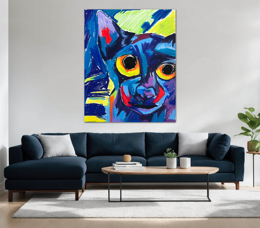 The Blue Cat - Print, Poster, Stretched Canvas Print