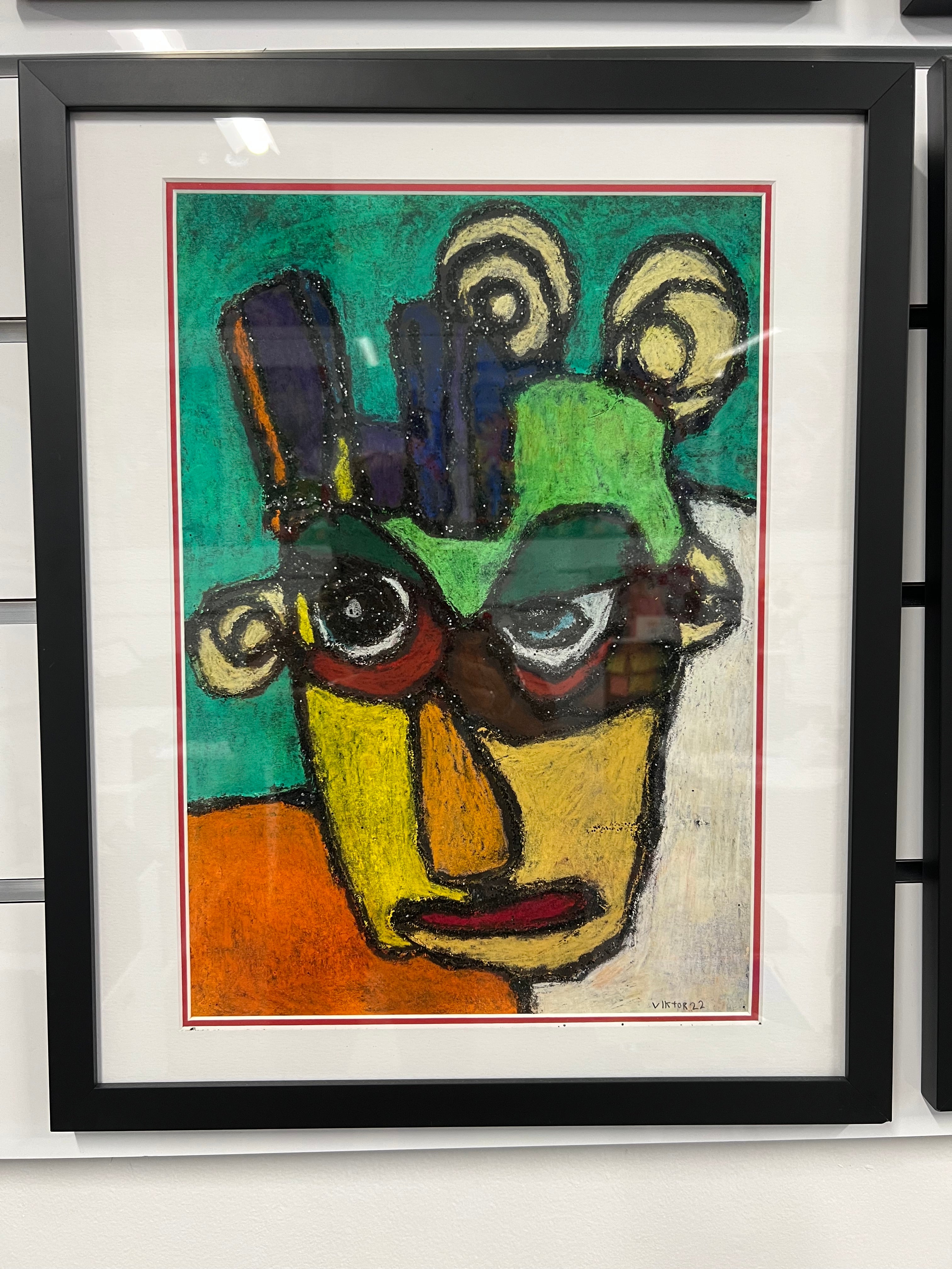 Face - Picasso style with glitter - ORIGINAL 12x17” FRAMED
