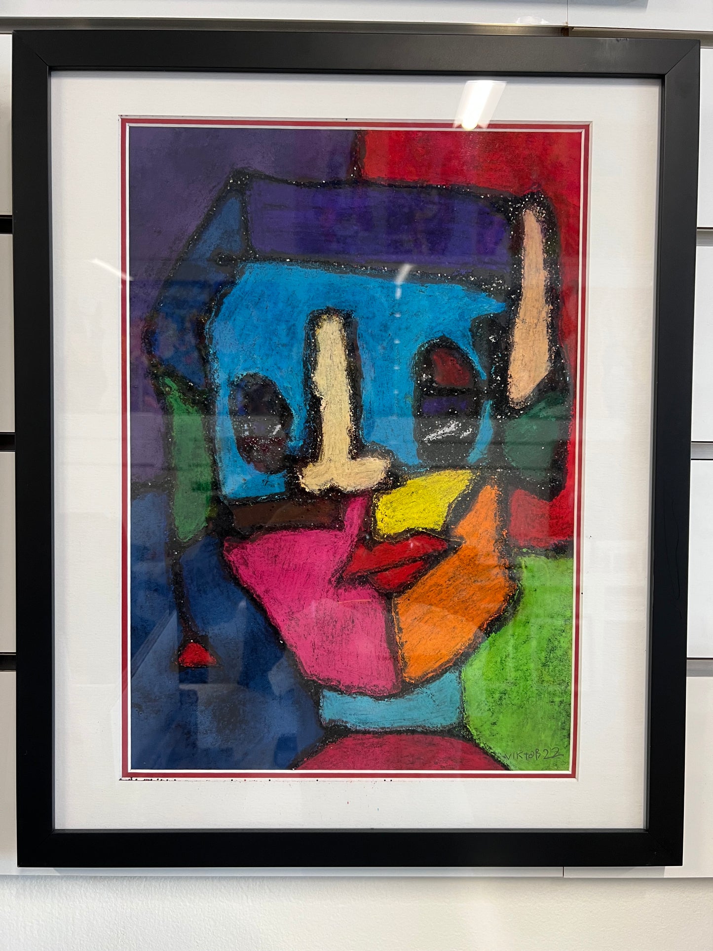 Face  II - Picasso style with glitter - ORIGINAL 12x17” FRAMED