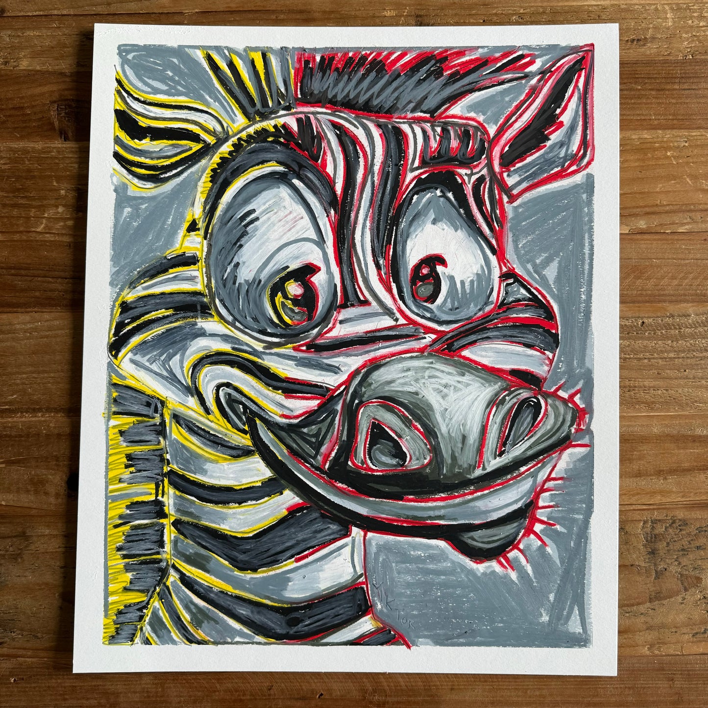 Zebra (yellow & red stripes) - ORIGINAL  14x17”