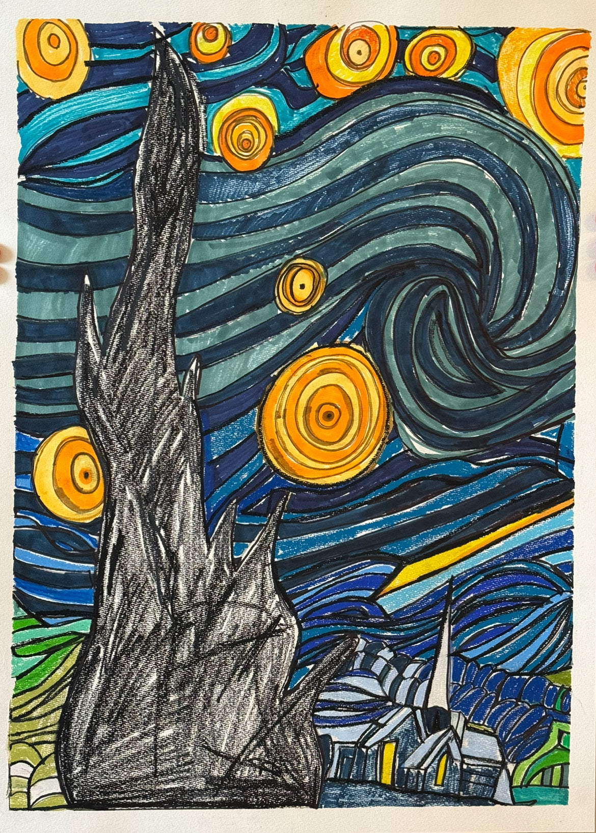 Starry Night - ORIGINAL Watercolor artwork 22x30”