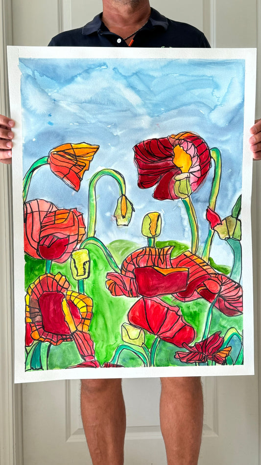 Poppy Field - ORIGINAL Watercolor artwork 22x30”