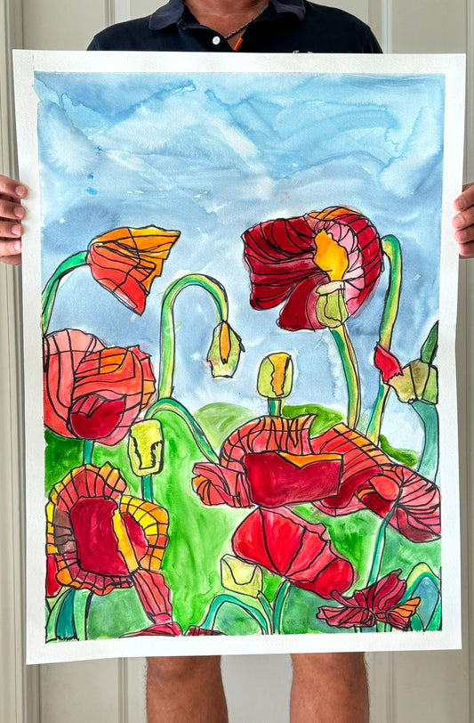 Poppy Field - ORIGINAL Watercolor artwork 22x30”