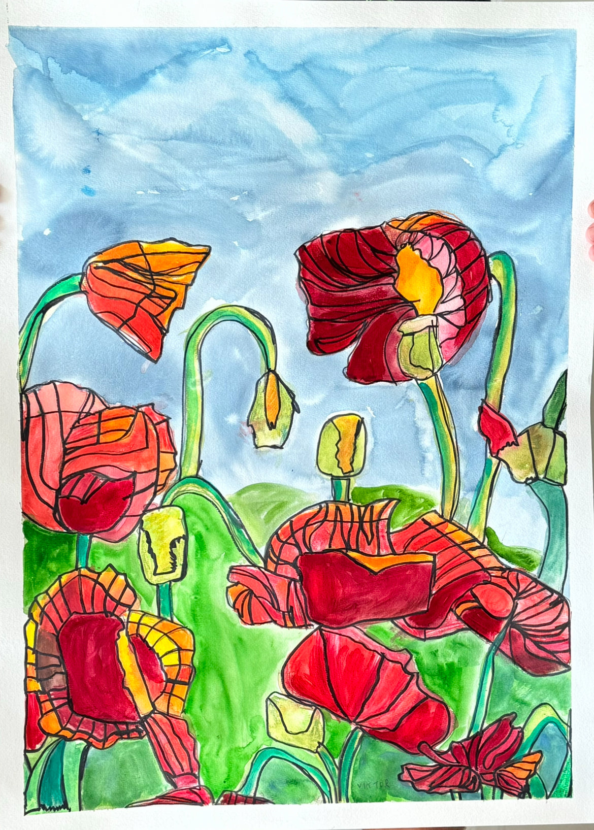 Poppy Field - ORIGINAL Watercolor artwork 22x30”