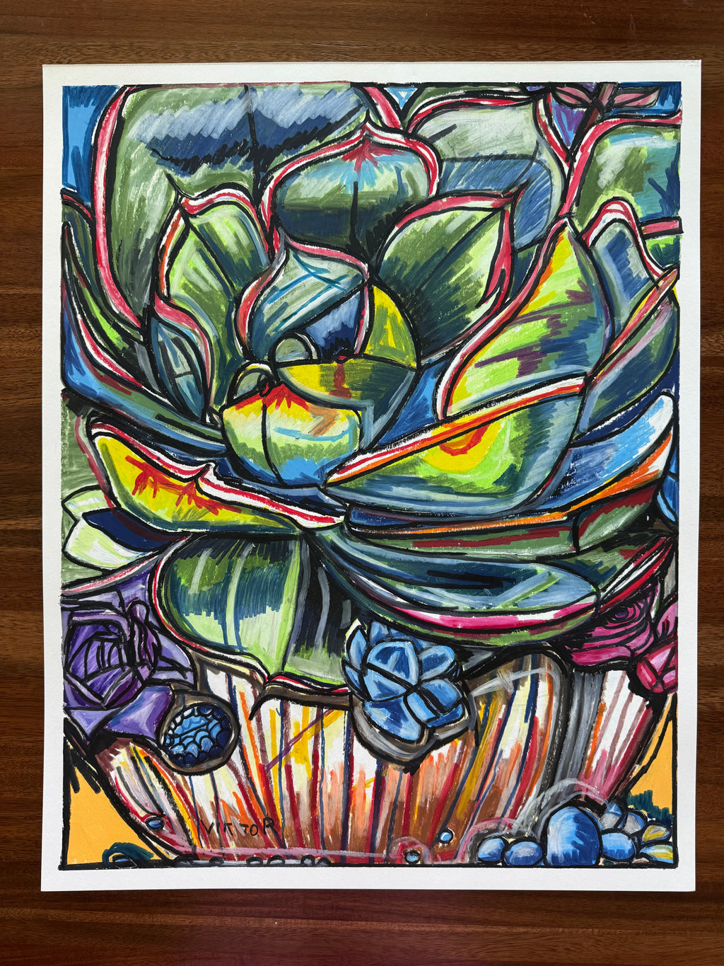 Succulent Green - ORIGINAL OIL PASTEL ARTWORK - 19x24" (video attached)