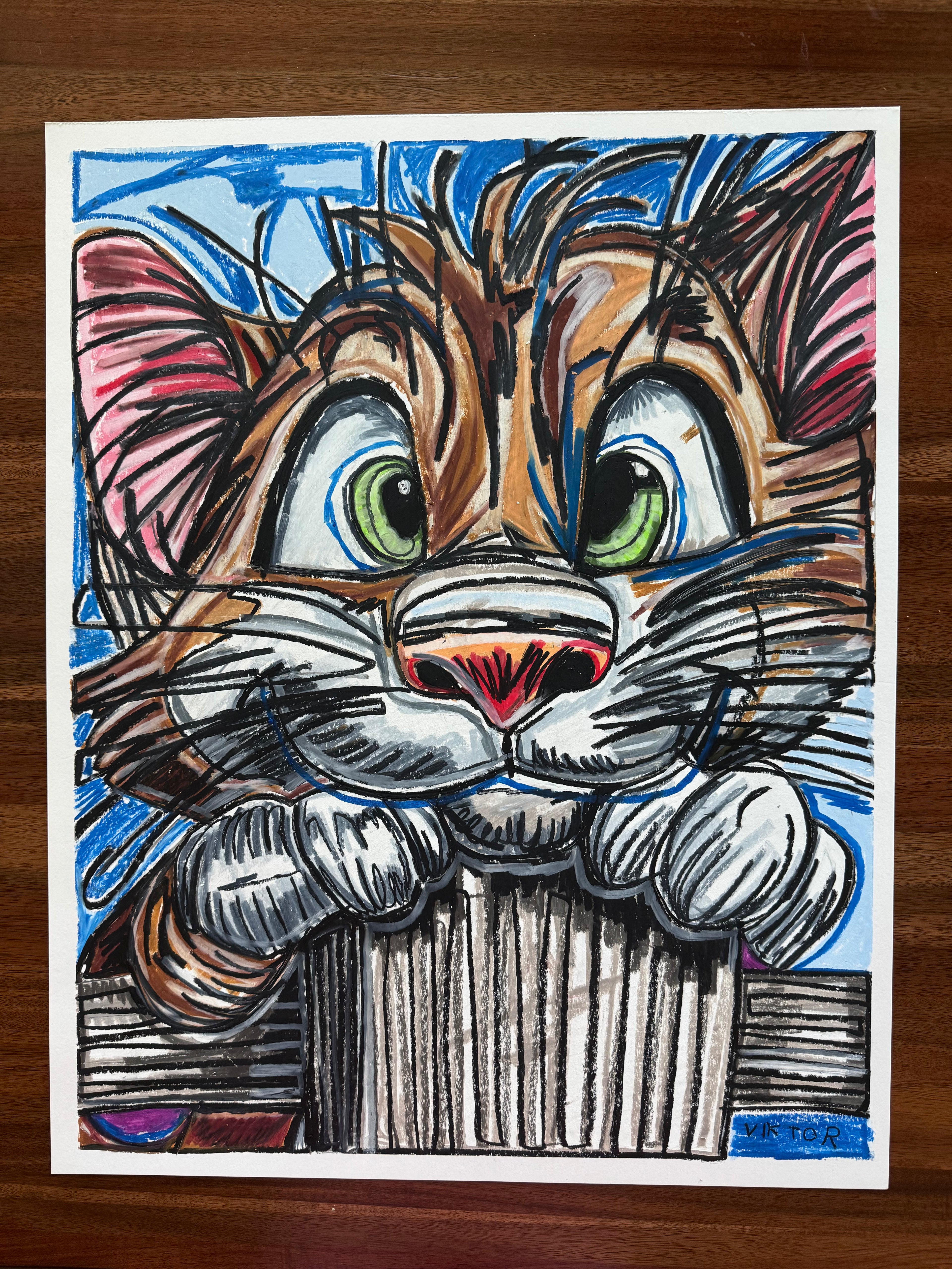 Silly Head - ORIGINAL OIL PASTEL ARTWORK - 19x24" (video attached)