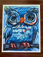 The Blue Owl- ORIGINAL OIL PASTEL ARTWORK - 19x24" (video attached)