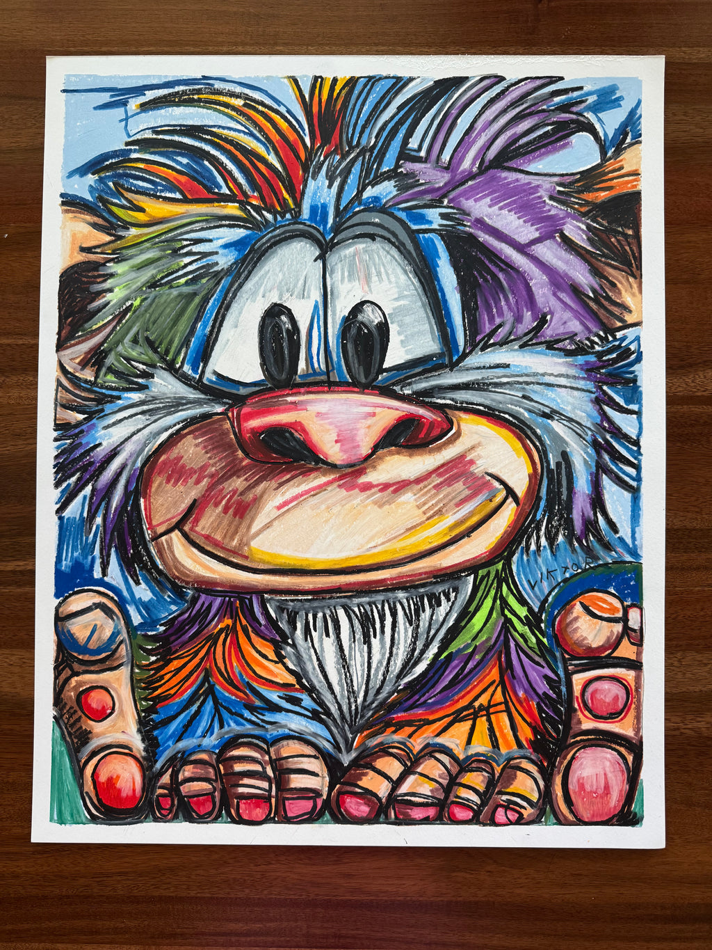 Rainbow Monkey - ORIGINAL OIL PASTEL ARTWORK - 19x24" (video attached)