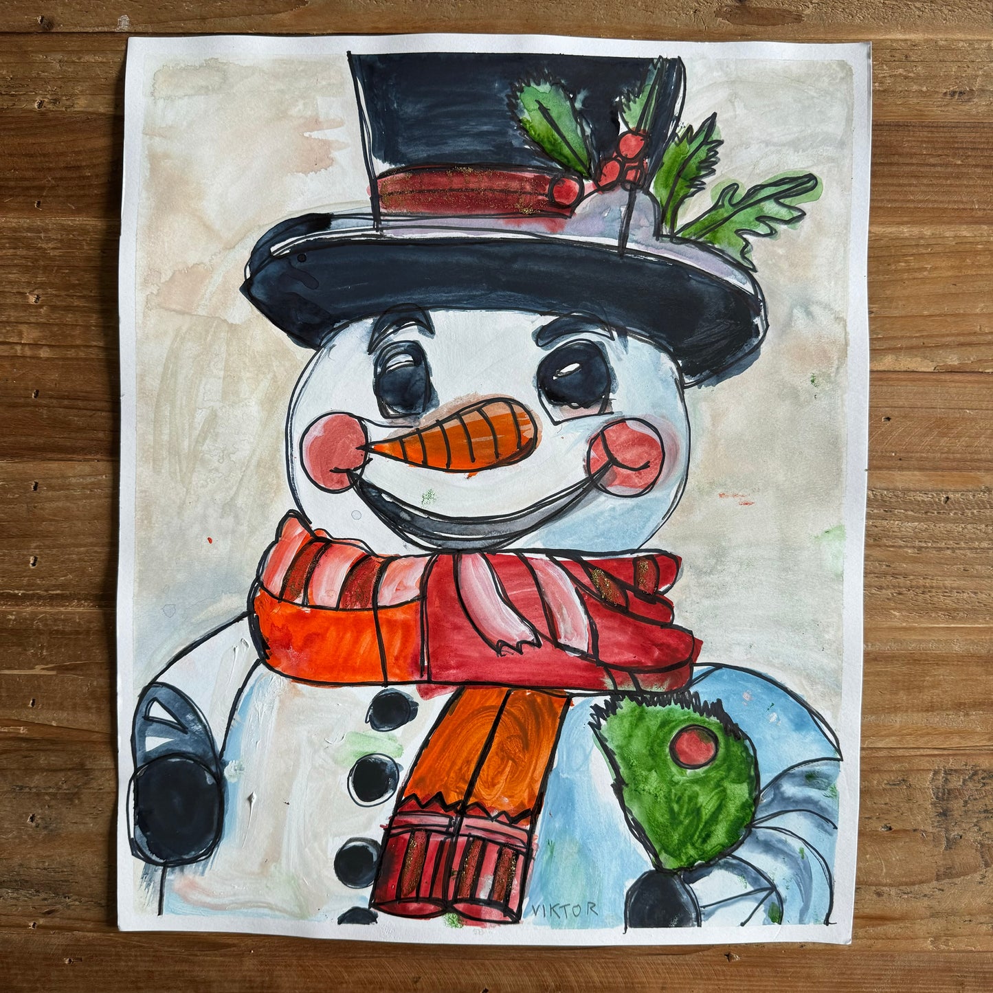 Santa Snowman - ORIGINAL 14x17”