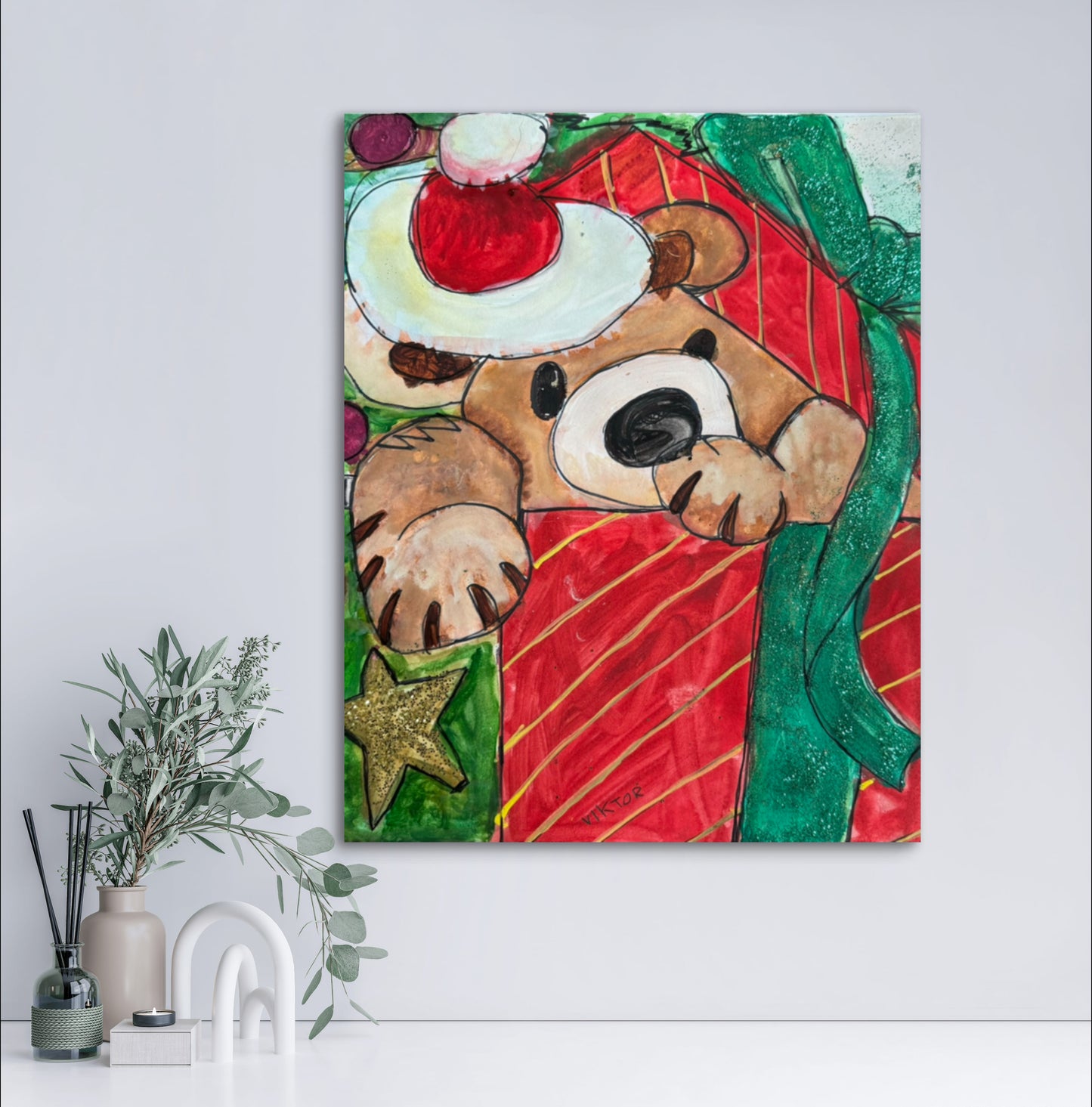 Santa Teddy Bear - Art Prints