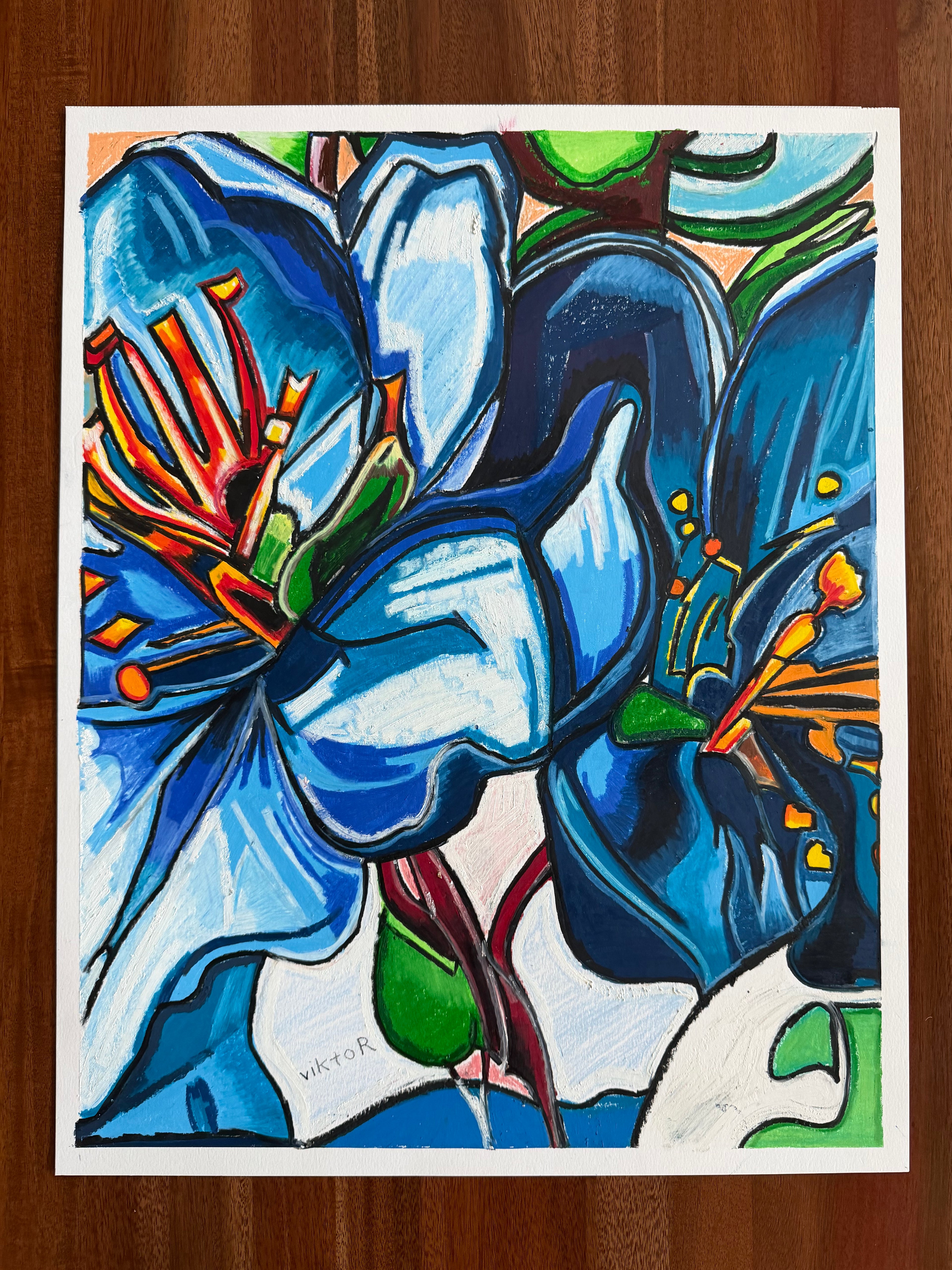 Blue Serenity - ORIGINAL OIL PASTEL ARTWORK - 19x24" (video attached)