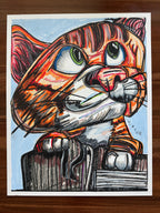 The Curious Cat - ORIGINAL OIL PASTEL ARTWORK - 19x24" (video attached)