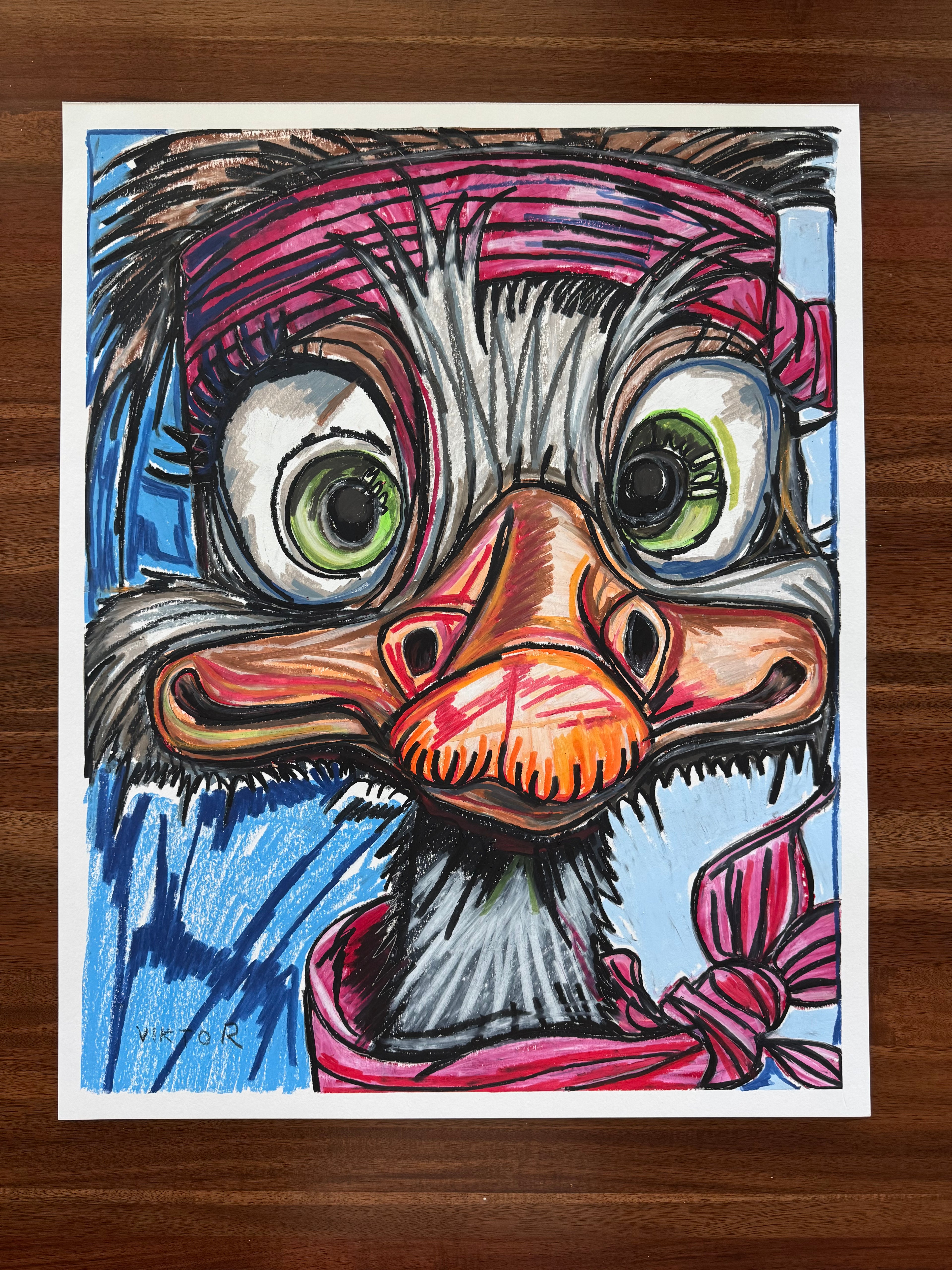Fitness Duck - ORIGINAL OIL PASTEL ARTWORK - 19x24" (video attached)
