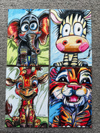 Safari Society - Set of 4 animals in a paper prints
