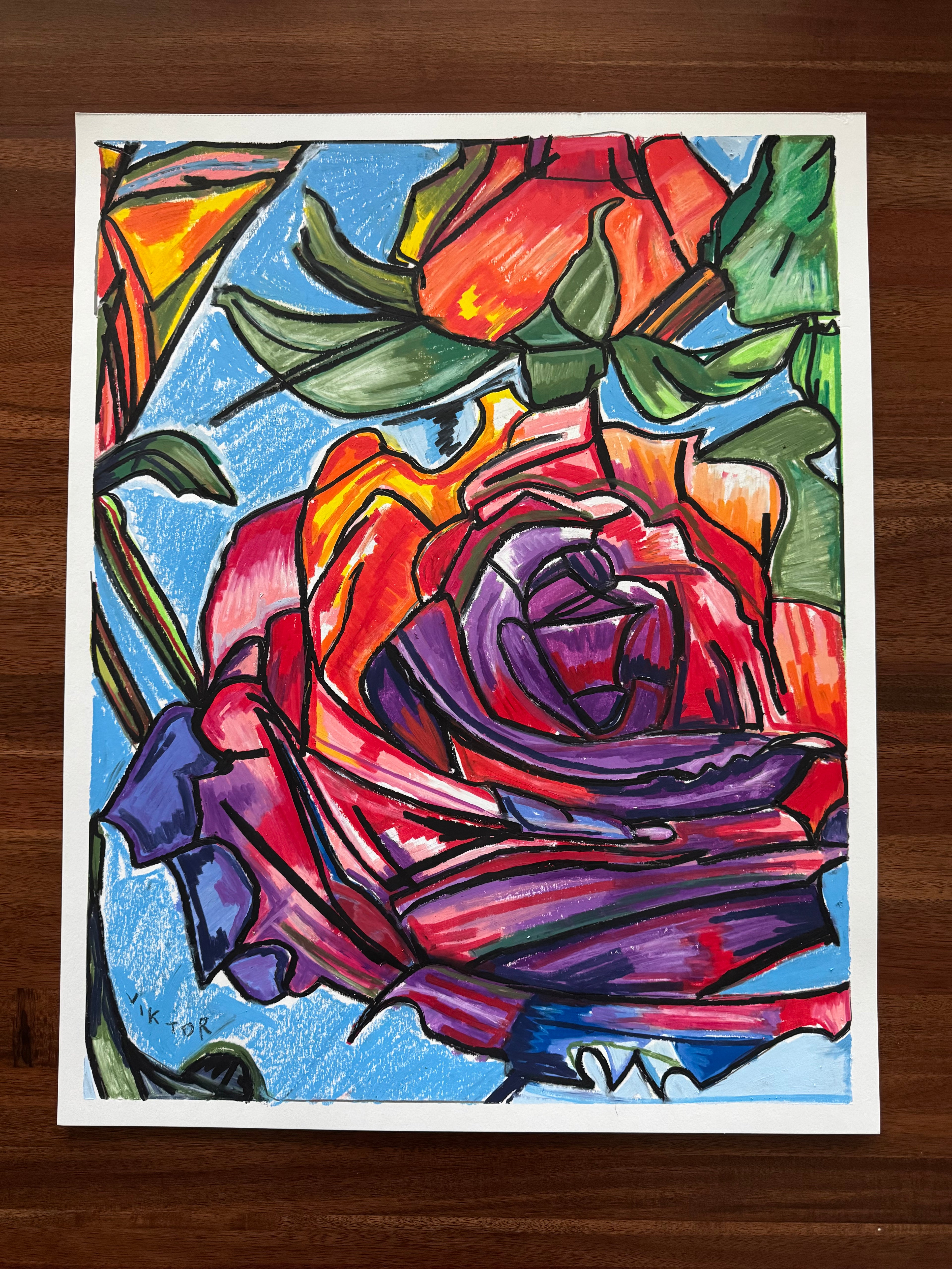 Roses - ORIGINAL OIL PASTEL ARTWORK - 19x24" (video attached)