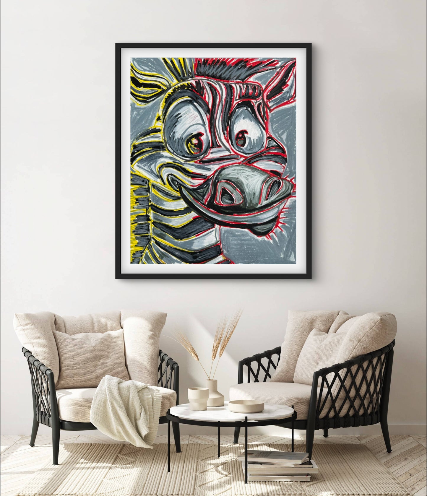 Zebra (yellow & red stripes) - Art Prints