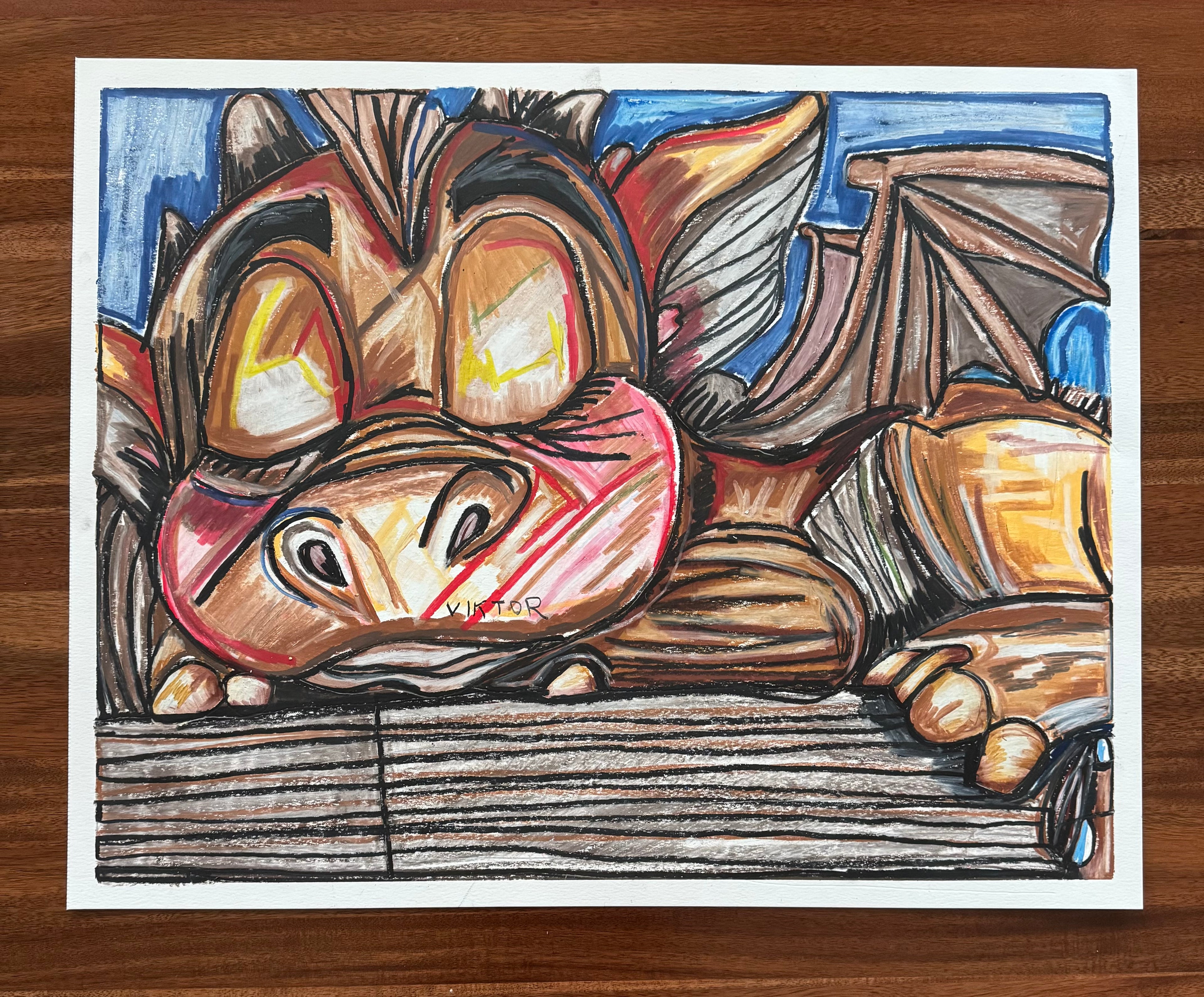 Lazy Dragon - ORIGINAL OIL PASTEL ARTWORK - 24x19" (video attached)
