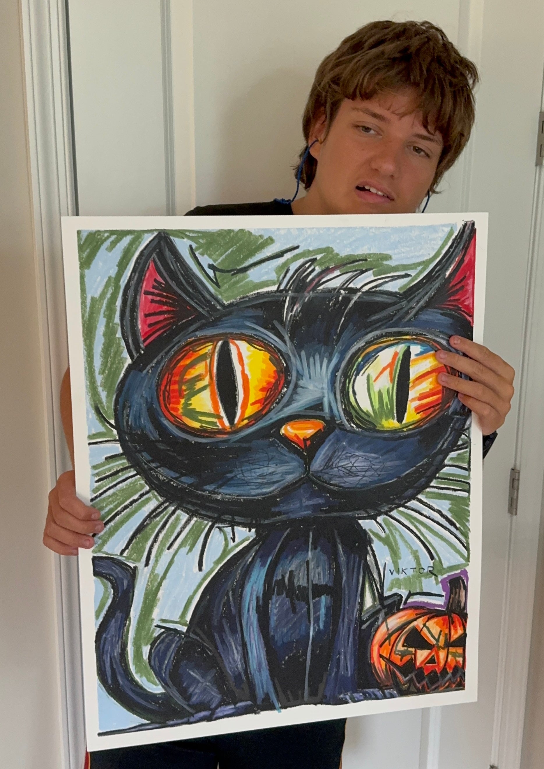 Halloween Cat - ORIGINAL OIL PASTEL ARTWORK - 19x24