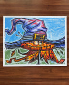 Halloween Pumpkin - ORIGINAL OIL PASTEL ARTWORK - 19x24" (video attached)