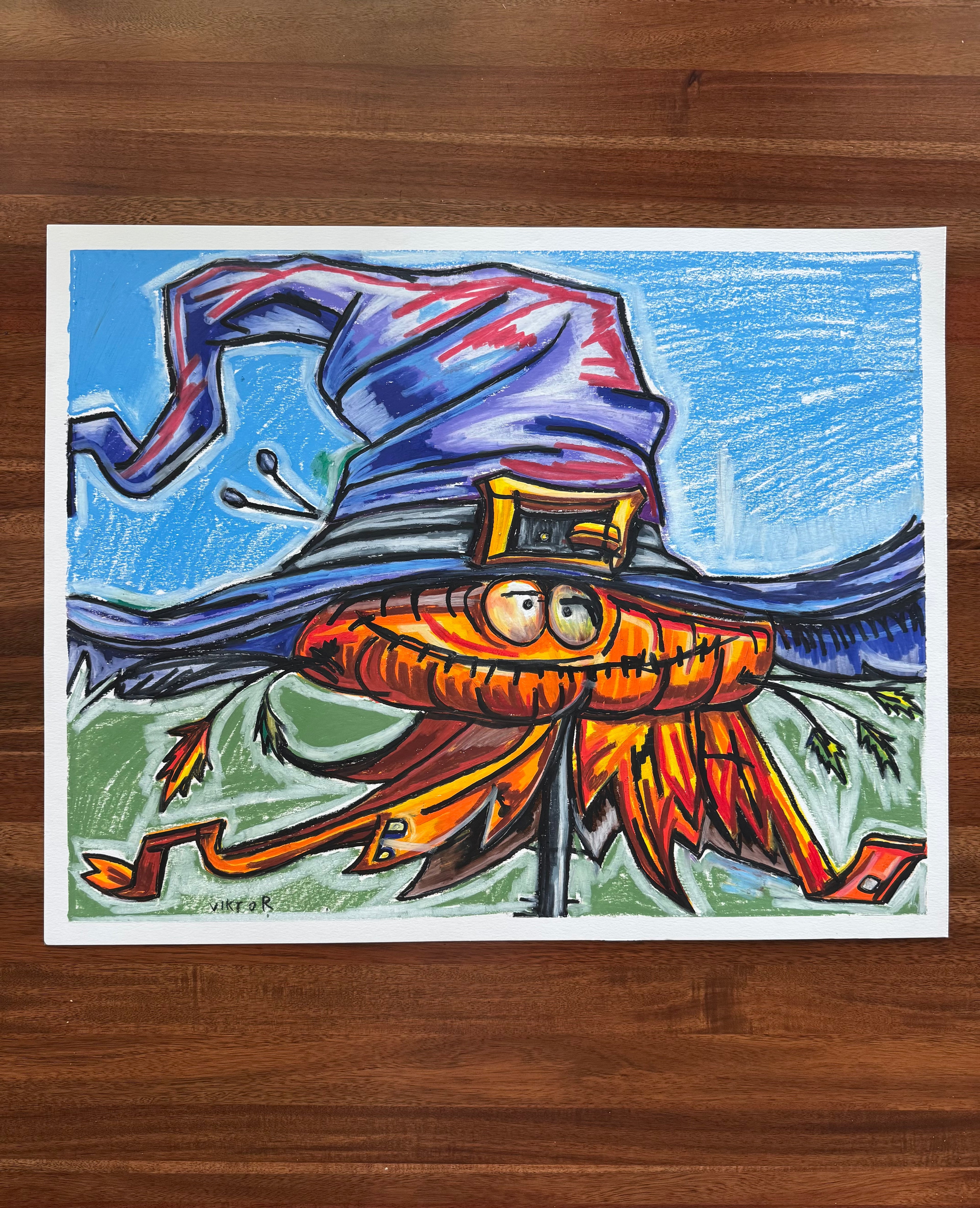 Halloween Pumpkin - ORIGINAL OIL PASTEL ARTWORK - 19x24" (video attached)