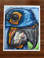 The Blue Parrot - ORIGINAL OIL PASTEL ARTWORK - 19x24" (video attached)