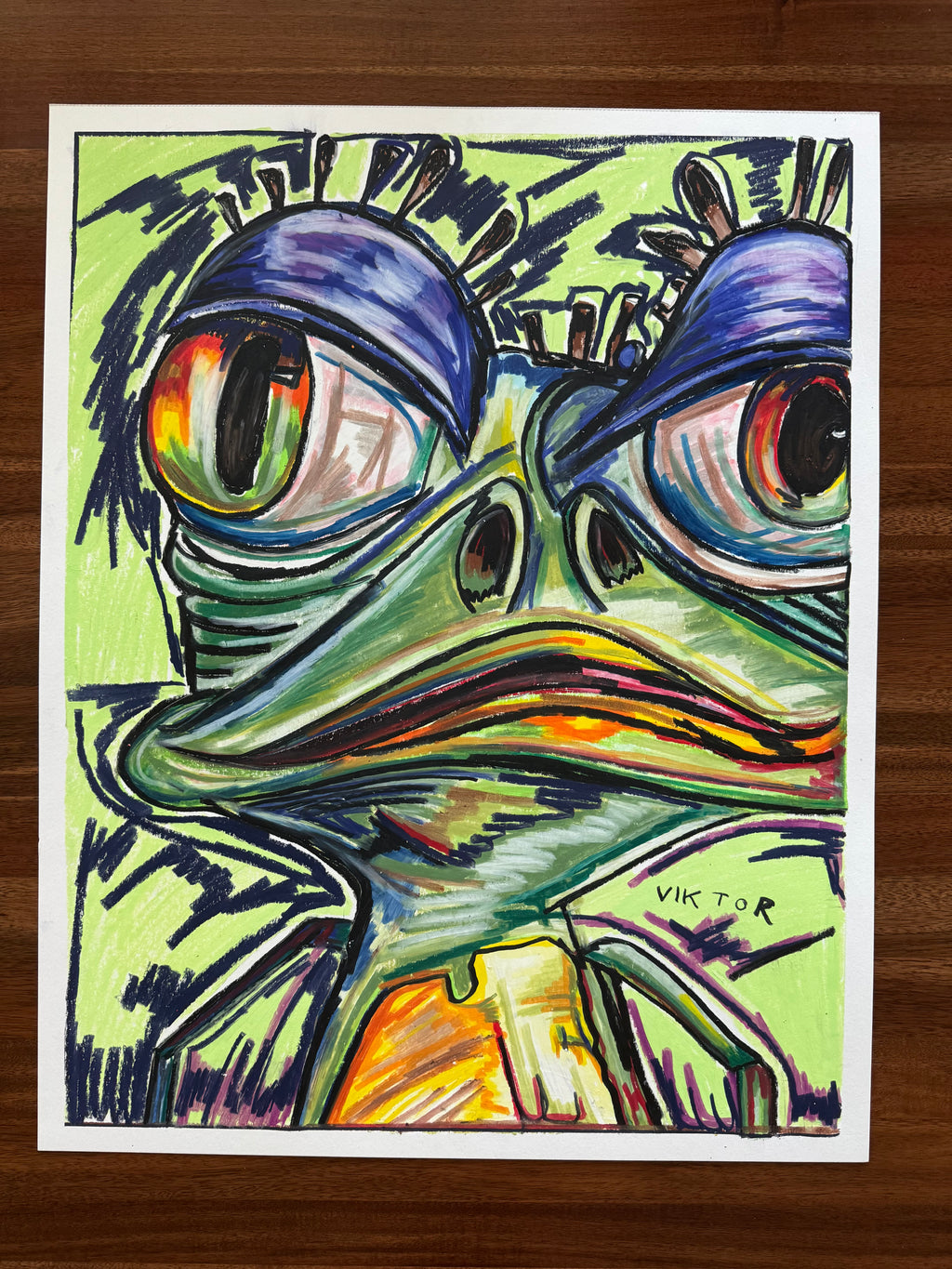 Crazy Frog - ORIGINAL OIL PASTEL ARTWORK - 19x24" (video attached)
