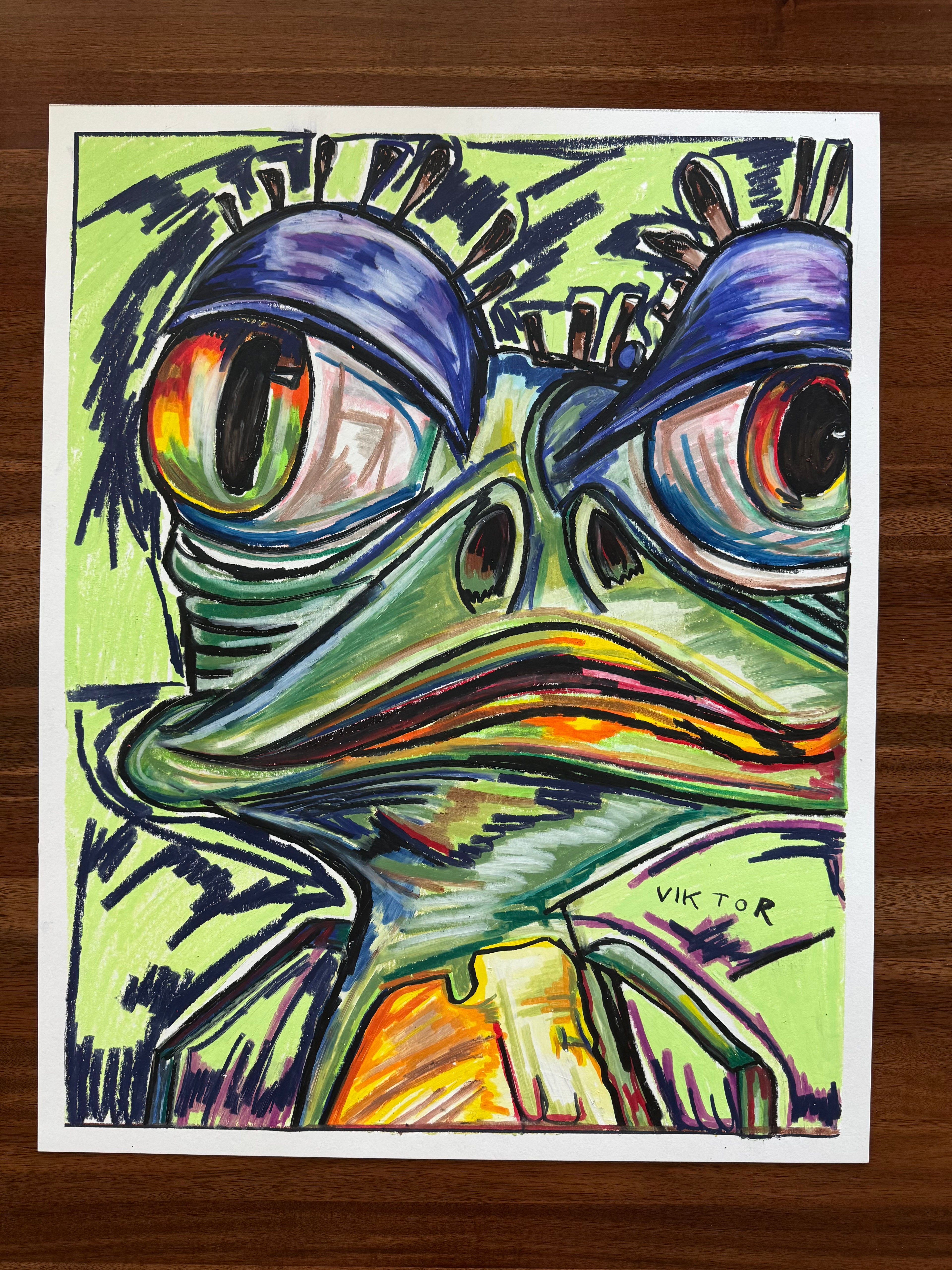 Crazy Frog - ORIGINAL OIL PASTEL ARTWORK - 19x24" (video attached)