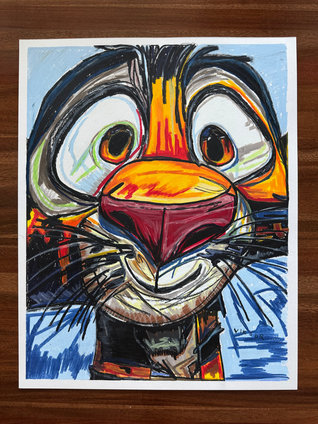 Cute Tiger - ORIGINAL OIL PASTEL ARTWORK - 19x24" (video attached)