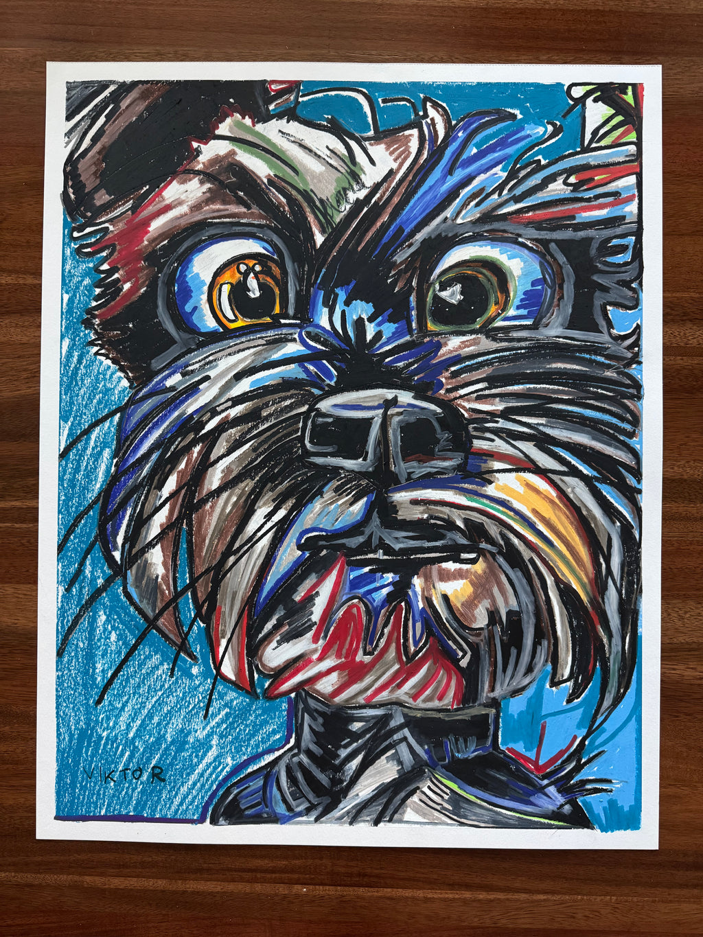 The Blue Schnauzer - ORIGINAL OIL PASTEL ARTWORK - 19x24" (video attached)