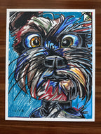 The Blue Schnauzer - ORIGINAL OIL PASTEL ARTWORK - 19x24" (video attached)