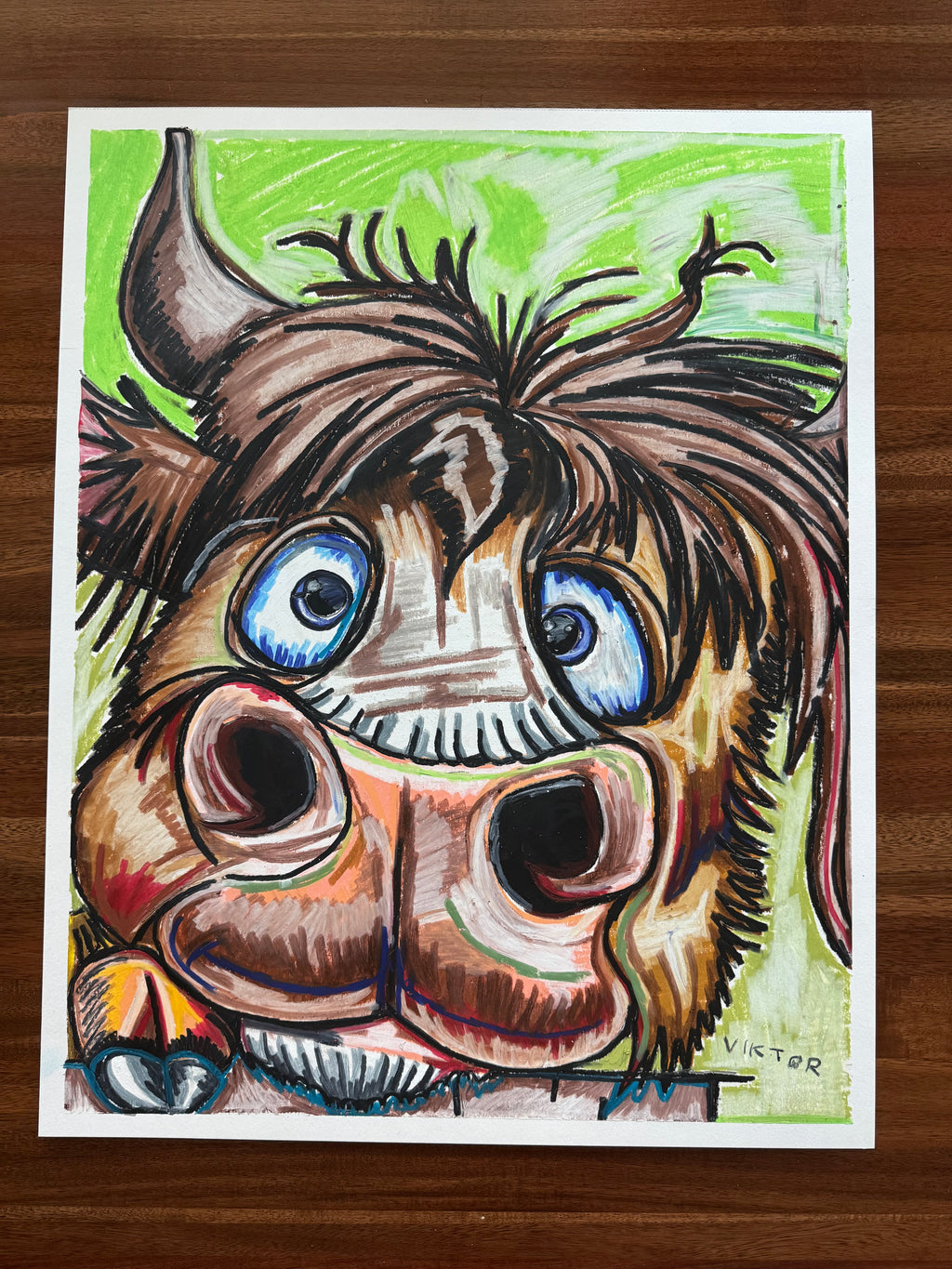 Cute Bull - ORIGINAL OIL PASTEL ARTWORK - 19x24" (video attached)