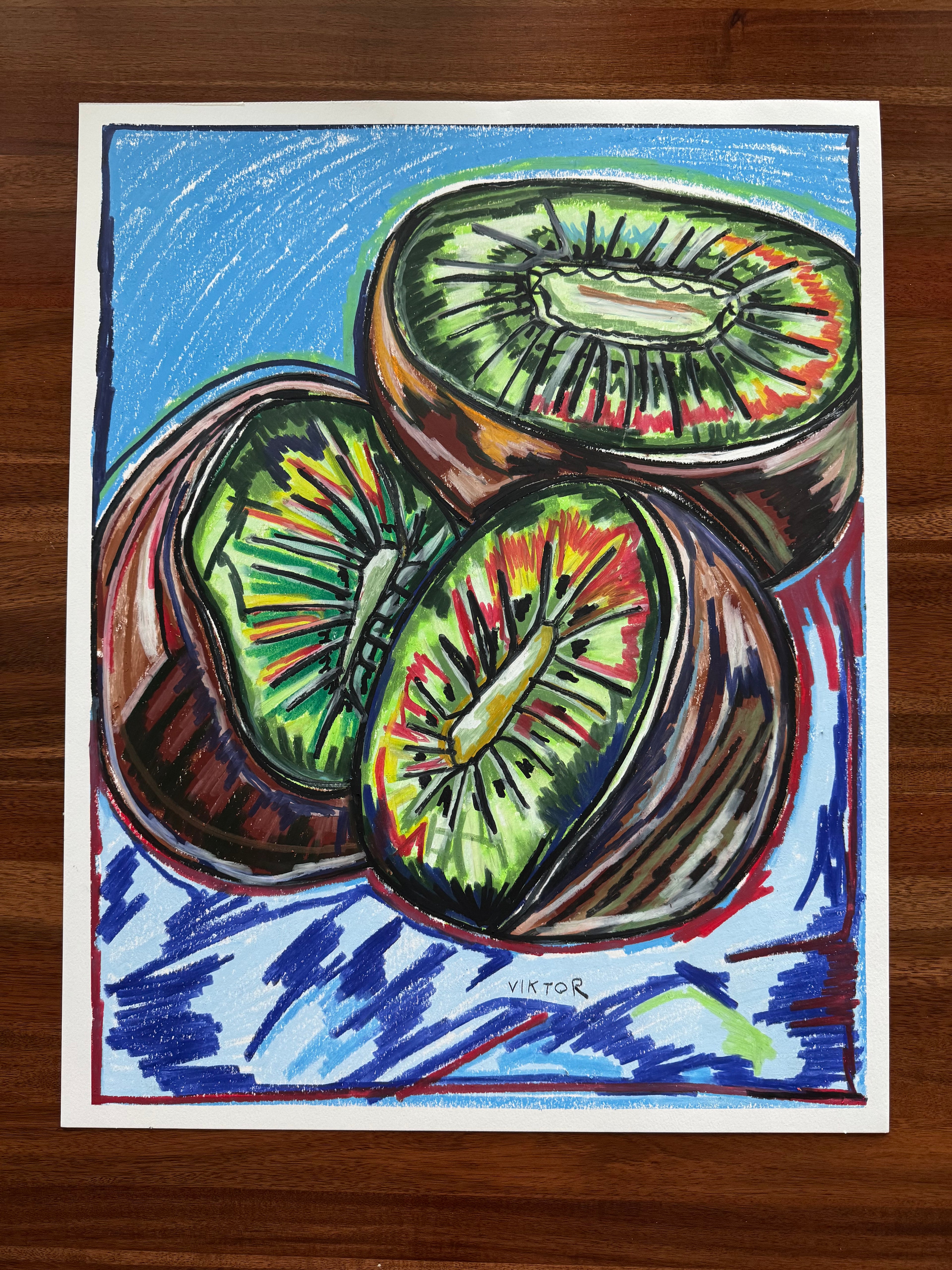 Kiwi - ORIGINAL OIL PASTEL ARTWORK - 19x24"(video attached)