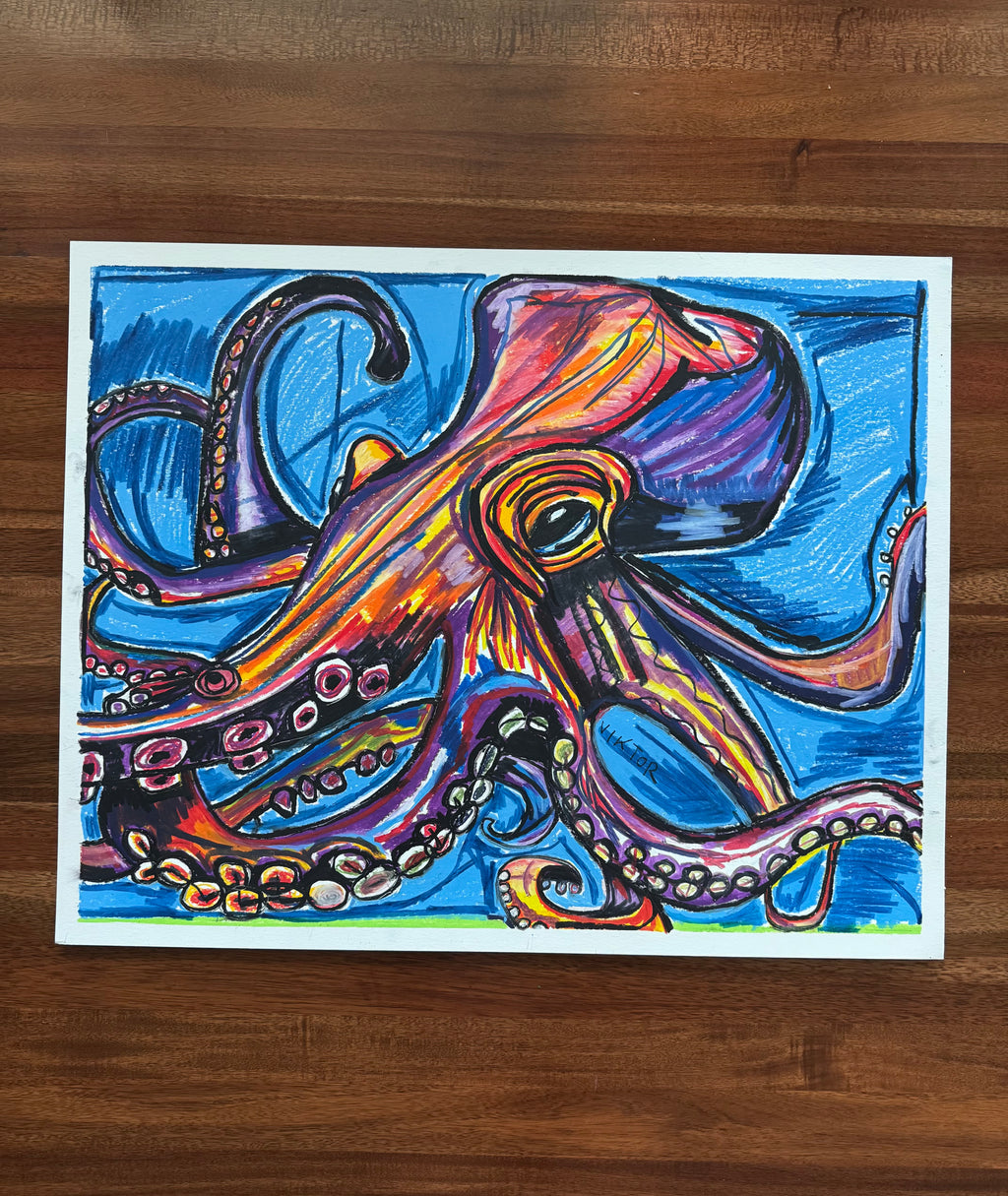 Octopus Purple - ORIGINAL OIL PASTEL ARTWORK - 24x19" (video attached)