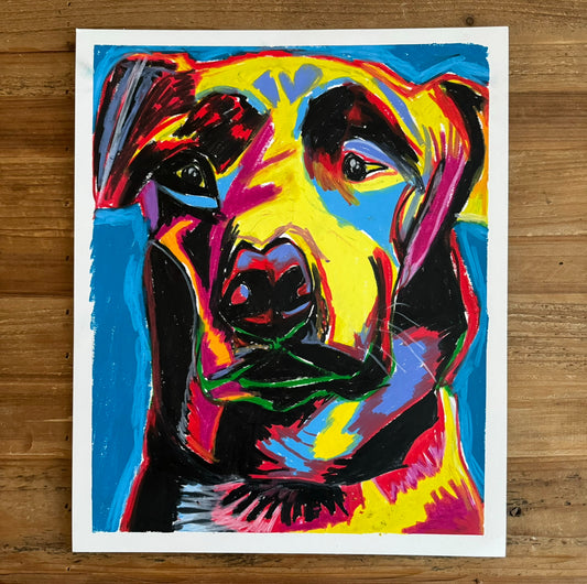 Colorful Dog - ORIGINAL OIL PASTEL - 14x17”