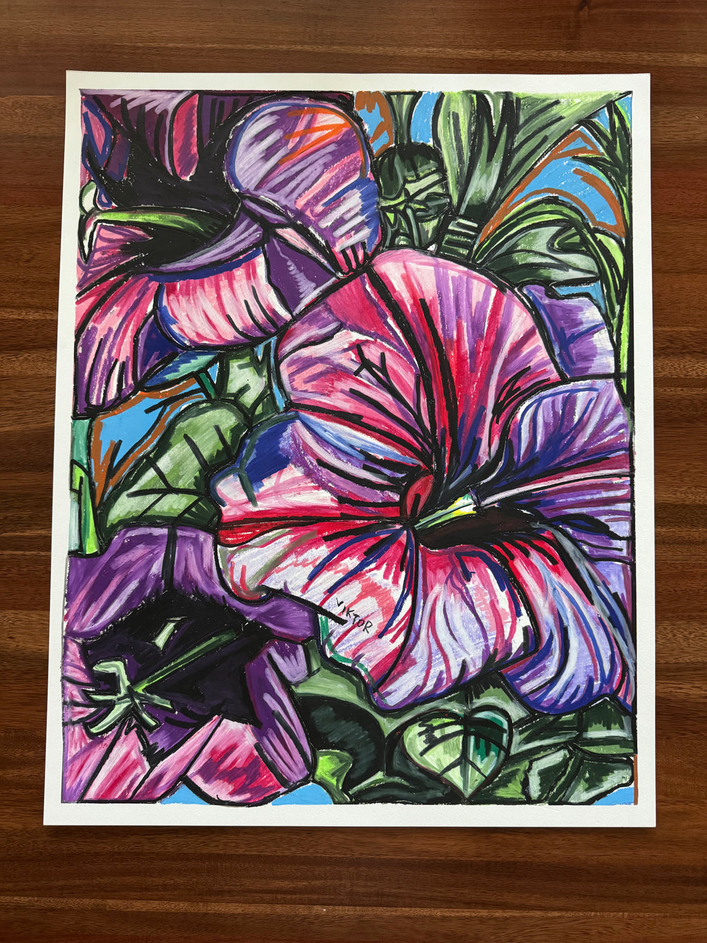 Purple Petunia- ORIGINAL OIL PASTEL ARTWORK - 19x24"(video attached)