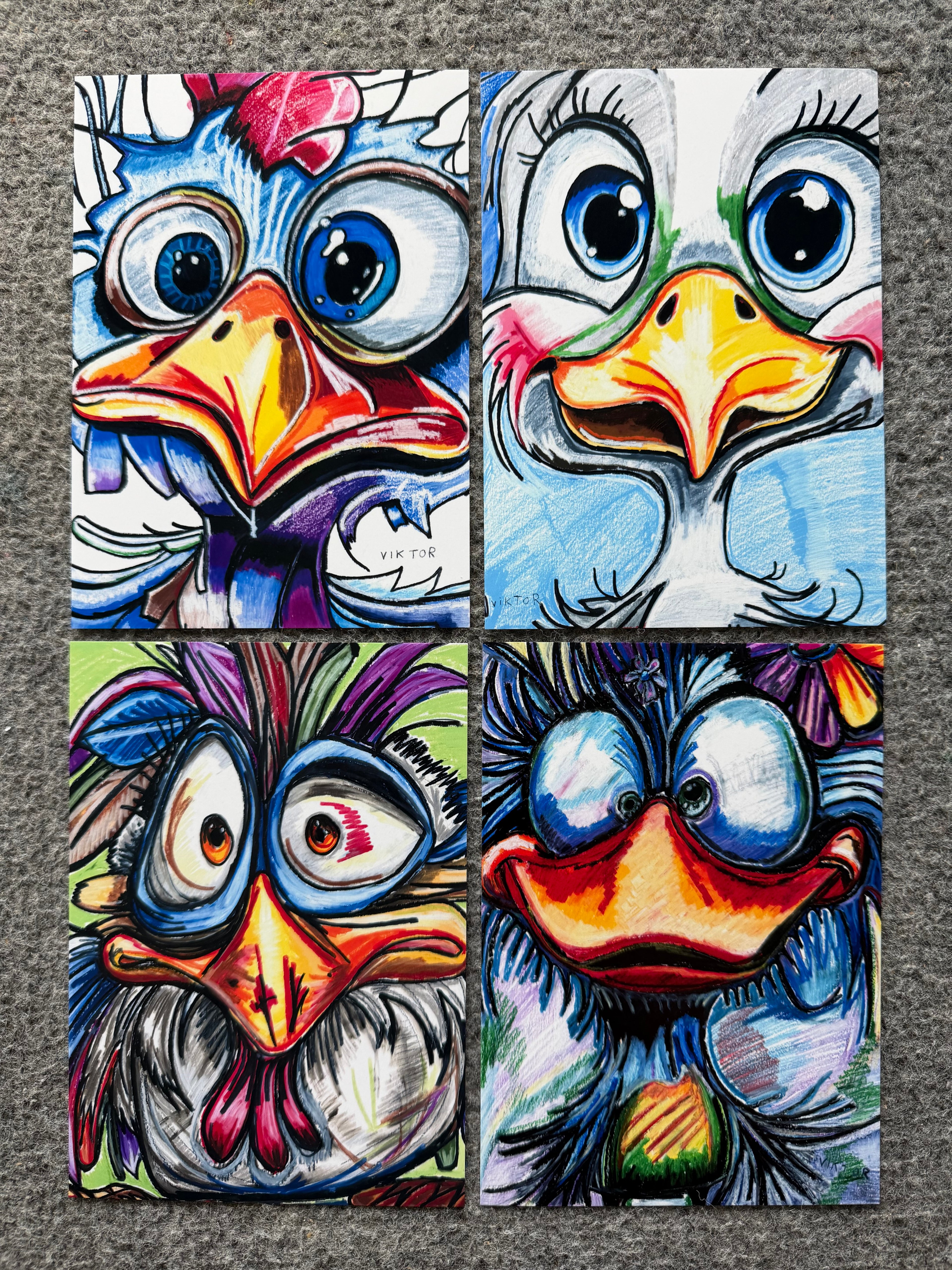 Winged Quartet - Set of 4 animals in a paper prints