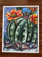 Orange Cactus - ORIGINAL OIL PASTEL ARTWORK - 19x24"(video attached)