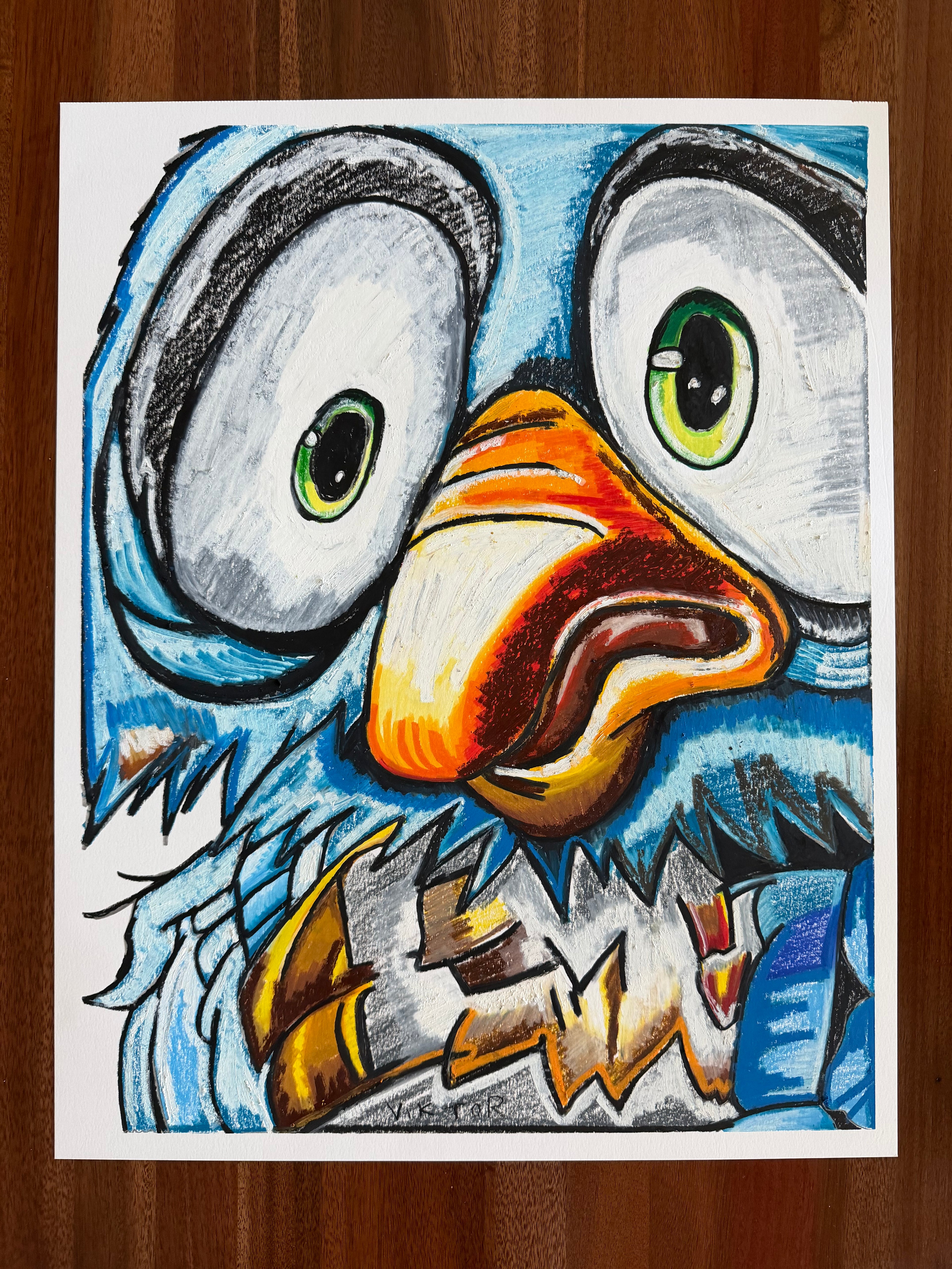 The Astonished Parrot - ORIGINAL OIL PASTEL ARTWORK - 19x24" (video attached)