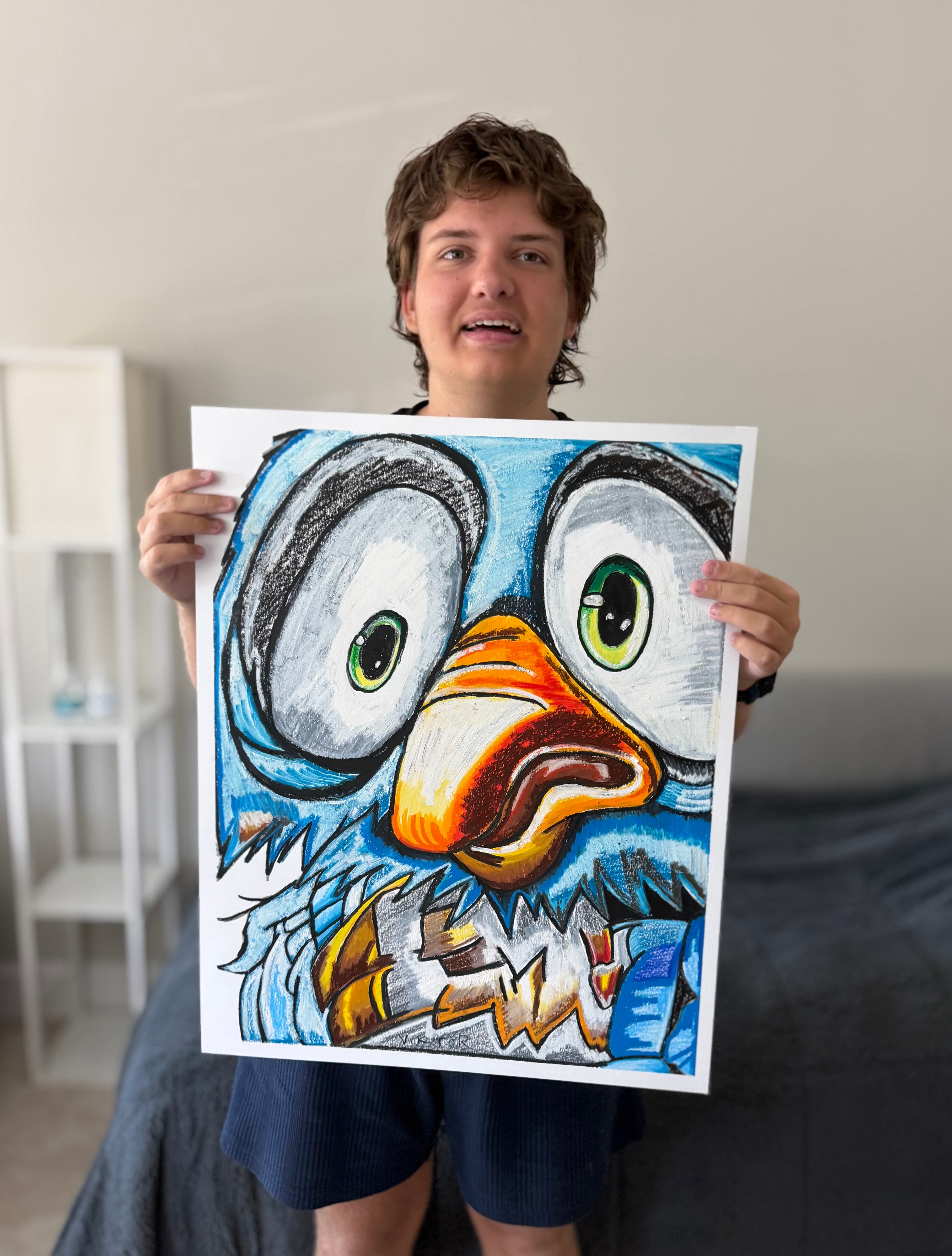 The Astonished Parrot - ORIGINAL OIL PASTEL ARTWORK - 19x24" (video attached)