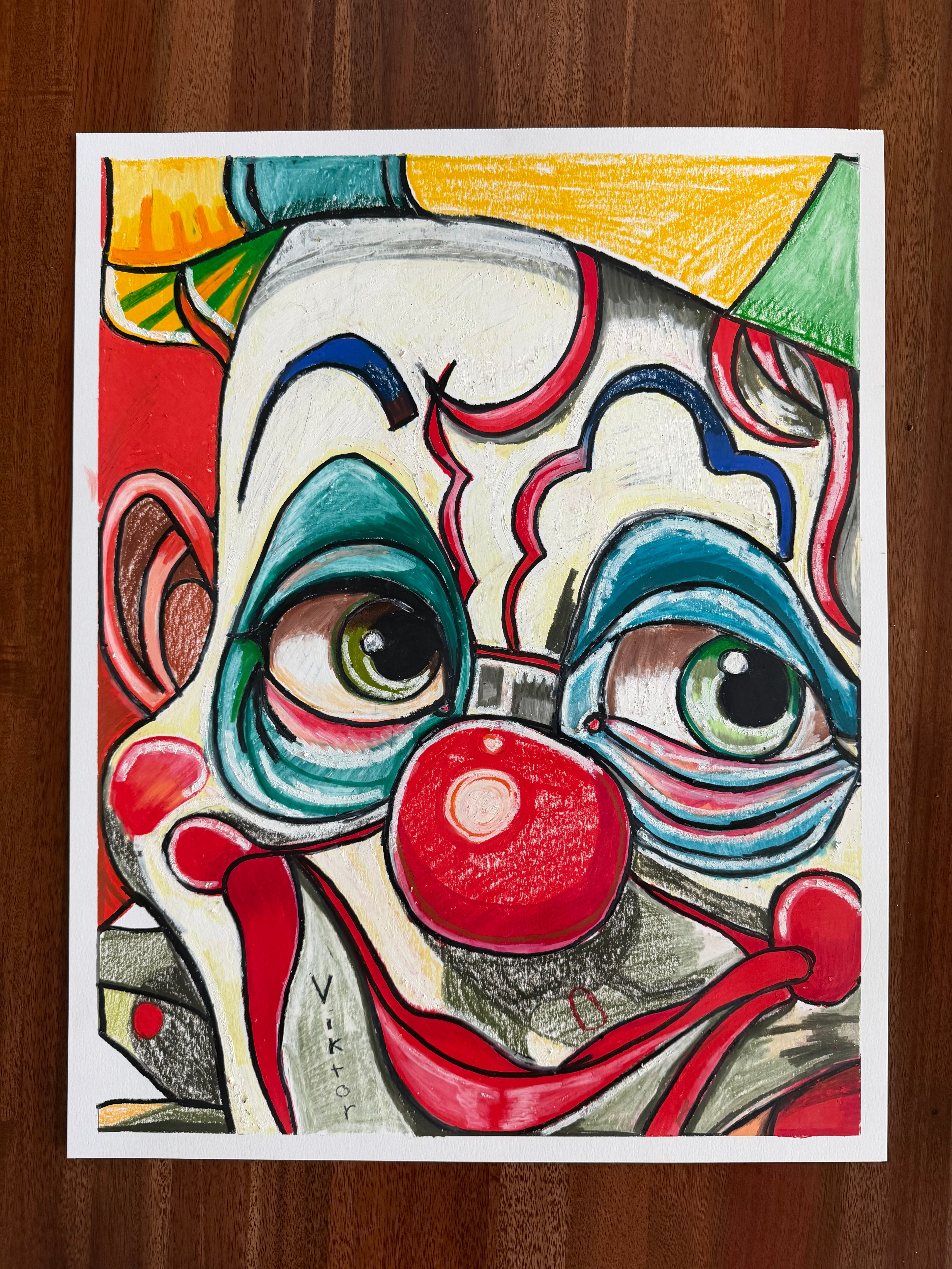 Red Nose and Big Dreams - ORIGINAL OIL PASTEL ARTWORK - 19x24" (video attached)