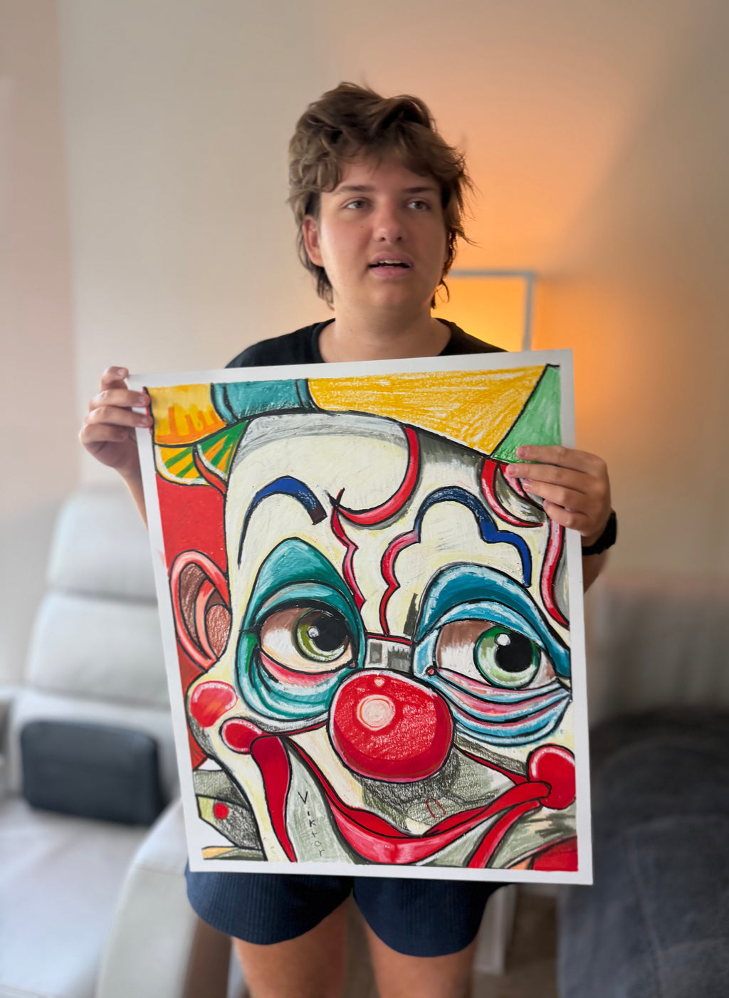 Red Nose and Big Dreams - ORIGINAL OIL PASTEL ARTWORK - 19x24" (video attached)