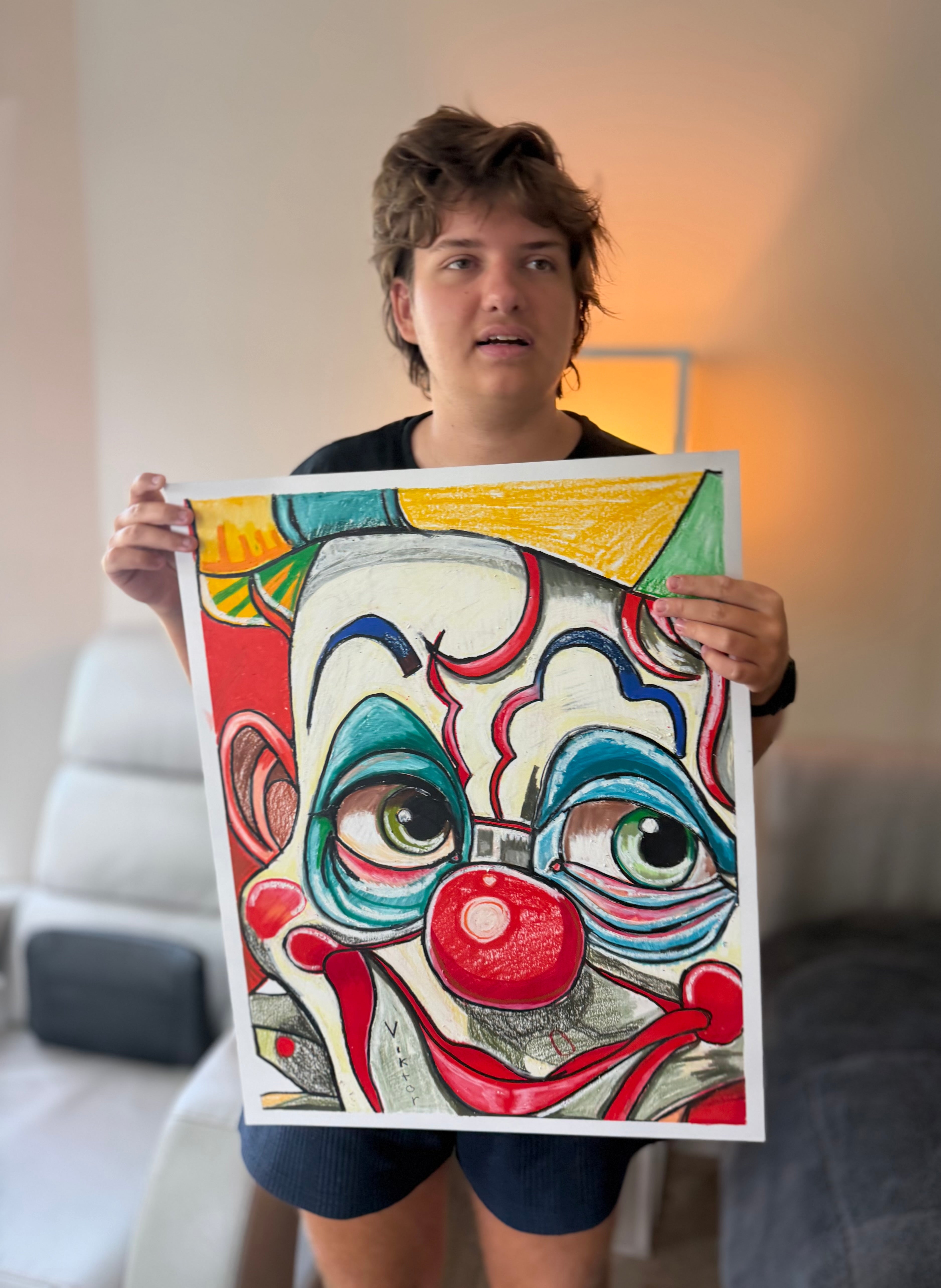 Red Nose and Big Dreams - ORIGINAL OIL PASTEL ARTWORK - 19x24" (video attached)