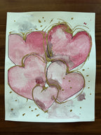 Golden Hearts I - ORIGINAL WATERCOLOR 14x17” - Vichy's Art