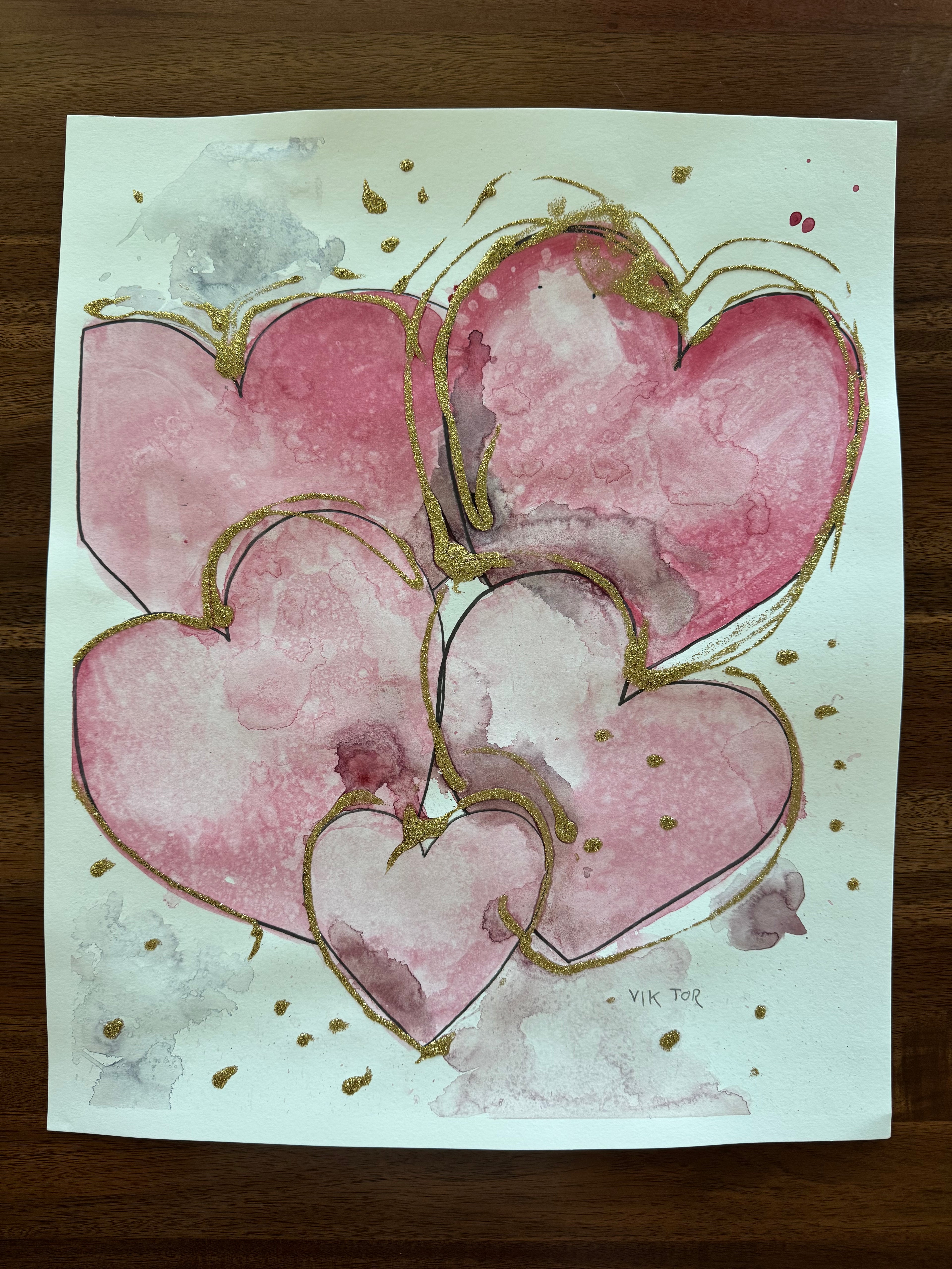 Golden Hearts I - ORIGINAL WATERCOLOR 14x17”
