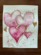 Golden Hearts III - ORIGINAL WATERCOLOR 14x17” - Vichy's Art