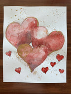 Golden Hearts IV - ORIGINAL WATERCOLOR 14x17” - Vichy's Art