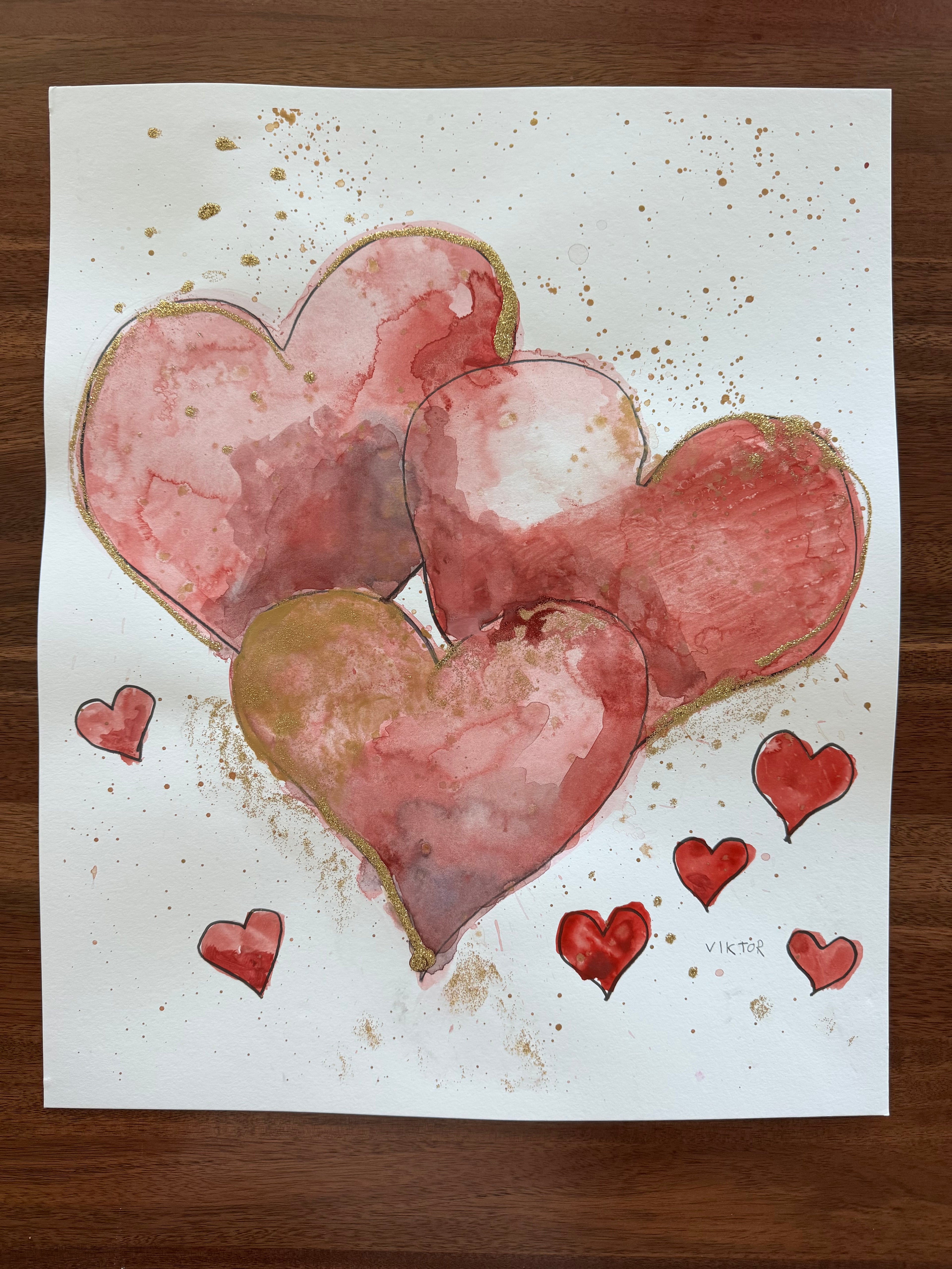 Golden Hearts IV - ORIGINAL WATERCOLOR 14x17”